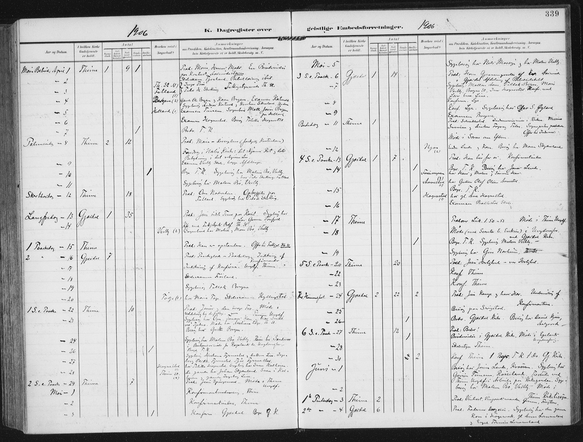 Lye sokneprestkontor, AV/SAST-A-101794/002/A/L0001: Parish register (official) no. A 12, 1904-1920, p. 339