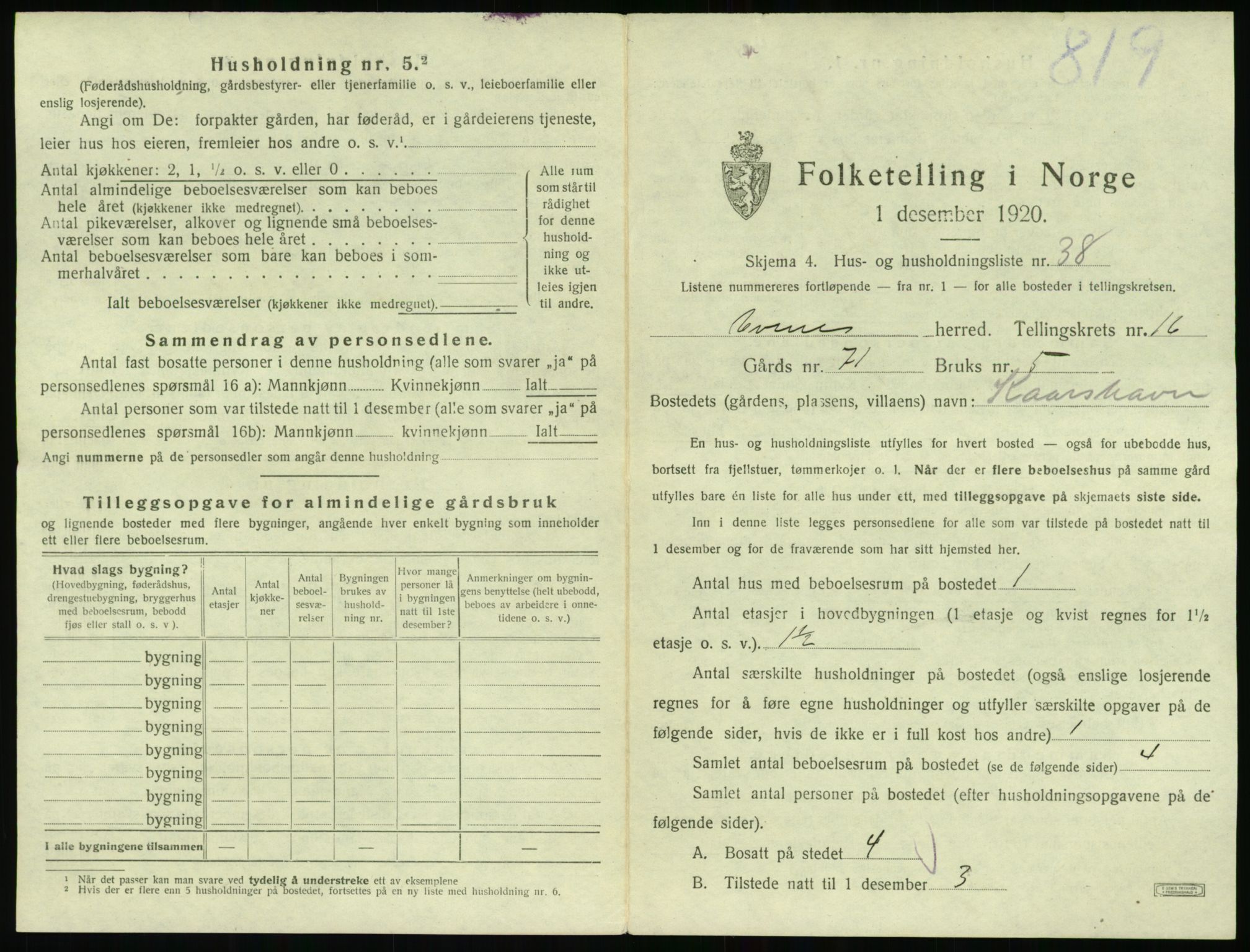 SAT, 1920 census for Evenes, 1920, p. 1732