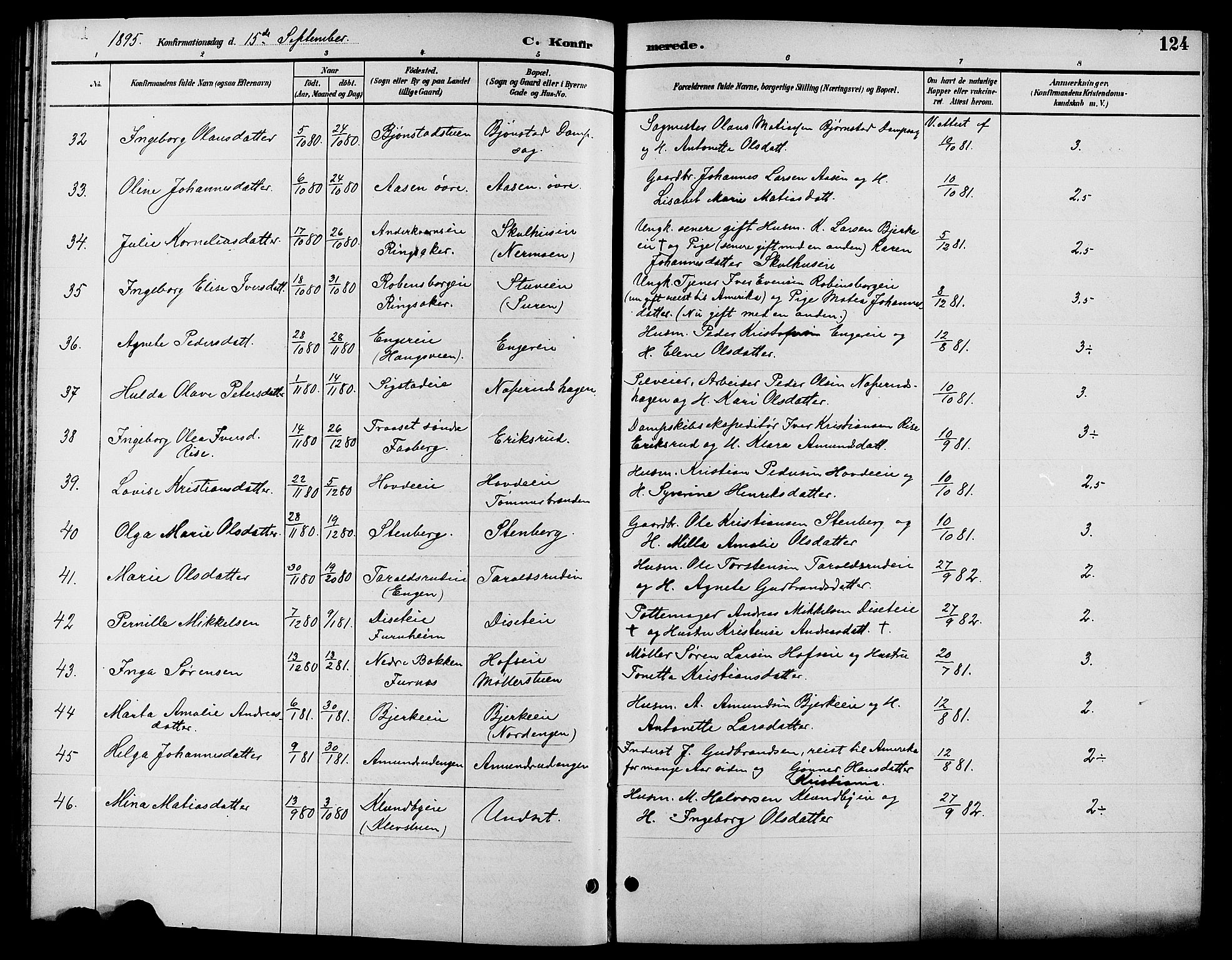 Biri prestekontor, SAH/PREST-096/H/Ha/Hab/L0004: Parish register (copy) no. 4, 1892-1909, p. 124