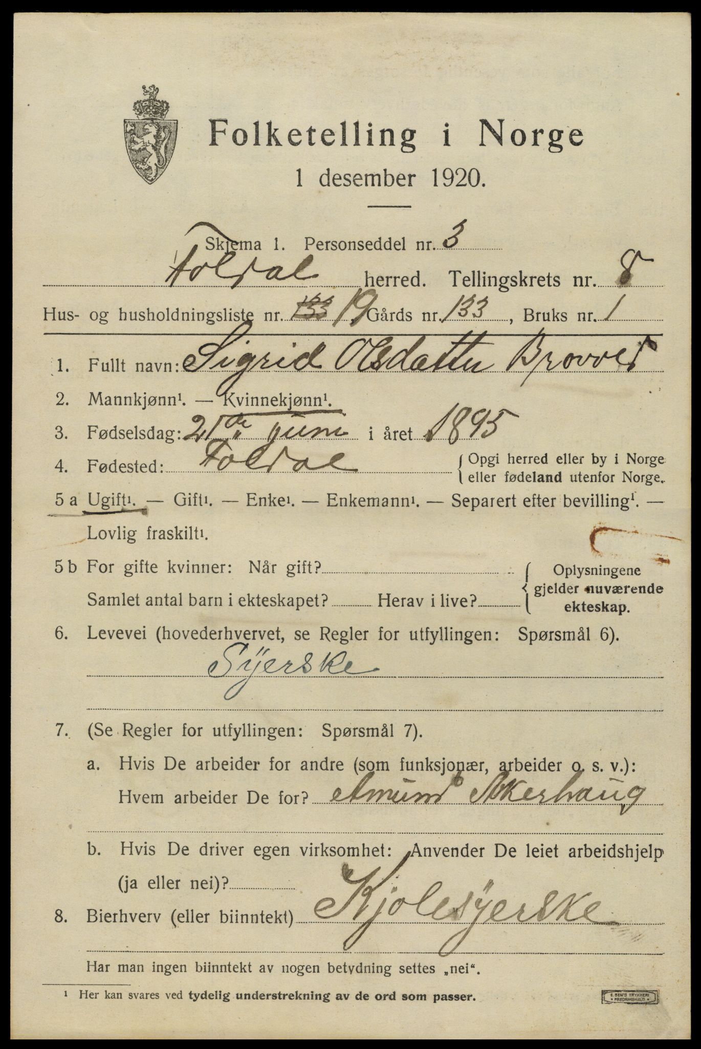 SAH, 1920 census for Folldal, 1920, p. 4577