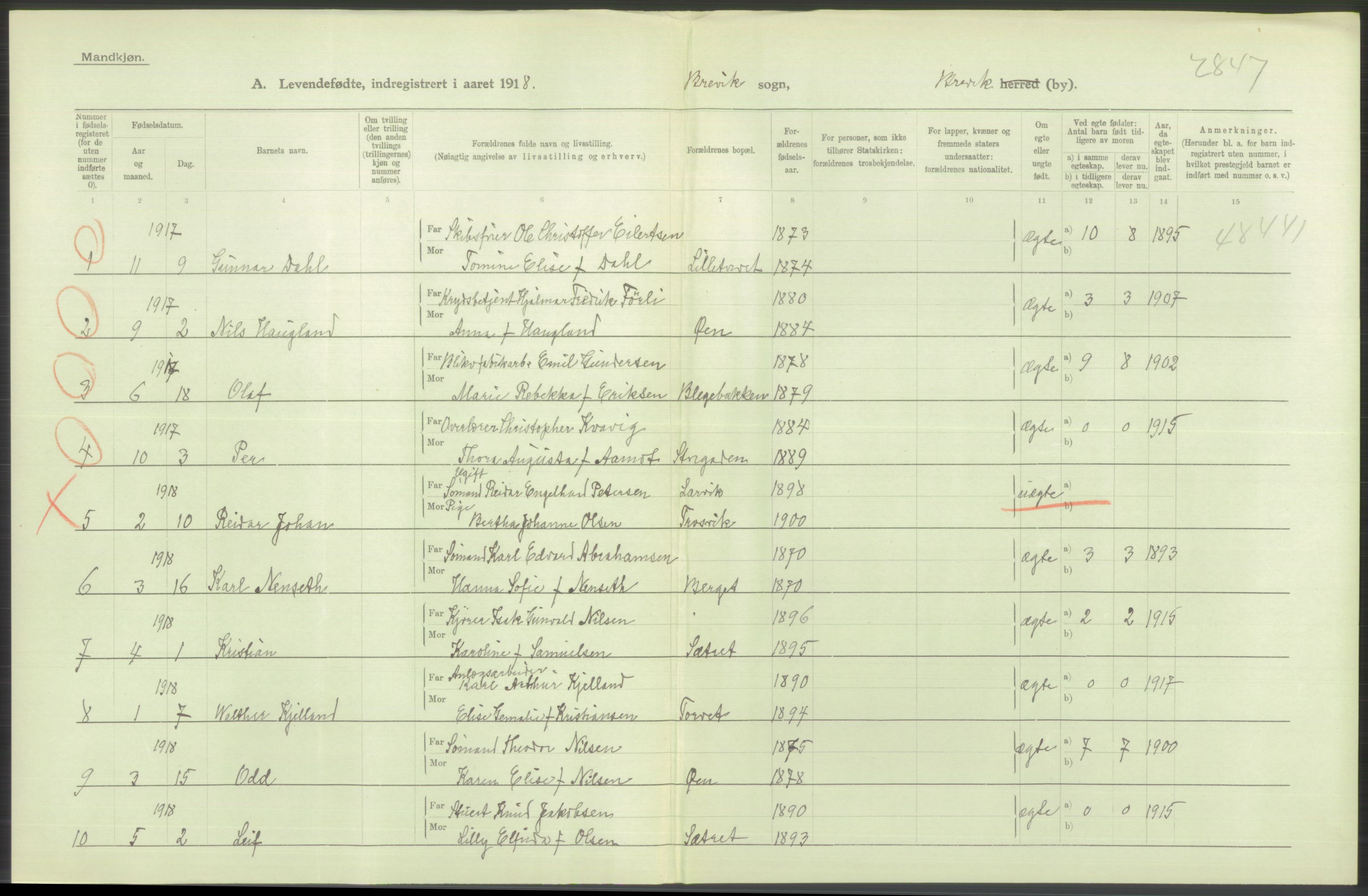 Statistisk sentralbyrå, Sosiodemografiske emner, Befolkning, AV/RA-S-2228/D/Df/Dfb/Dfbh/L0024: Telemark fylke: Levendefødte menn og kvinner. Bygder og byer., 1918, p. 656