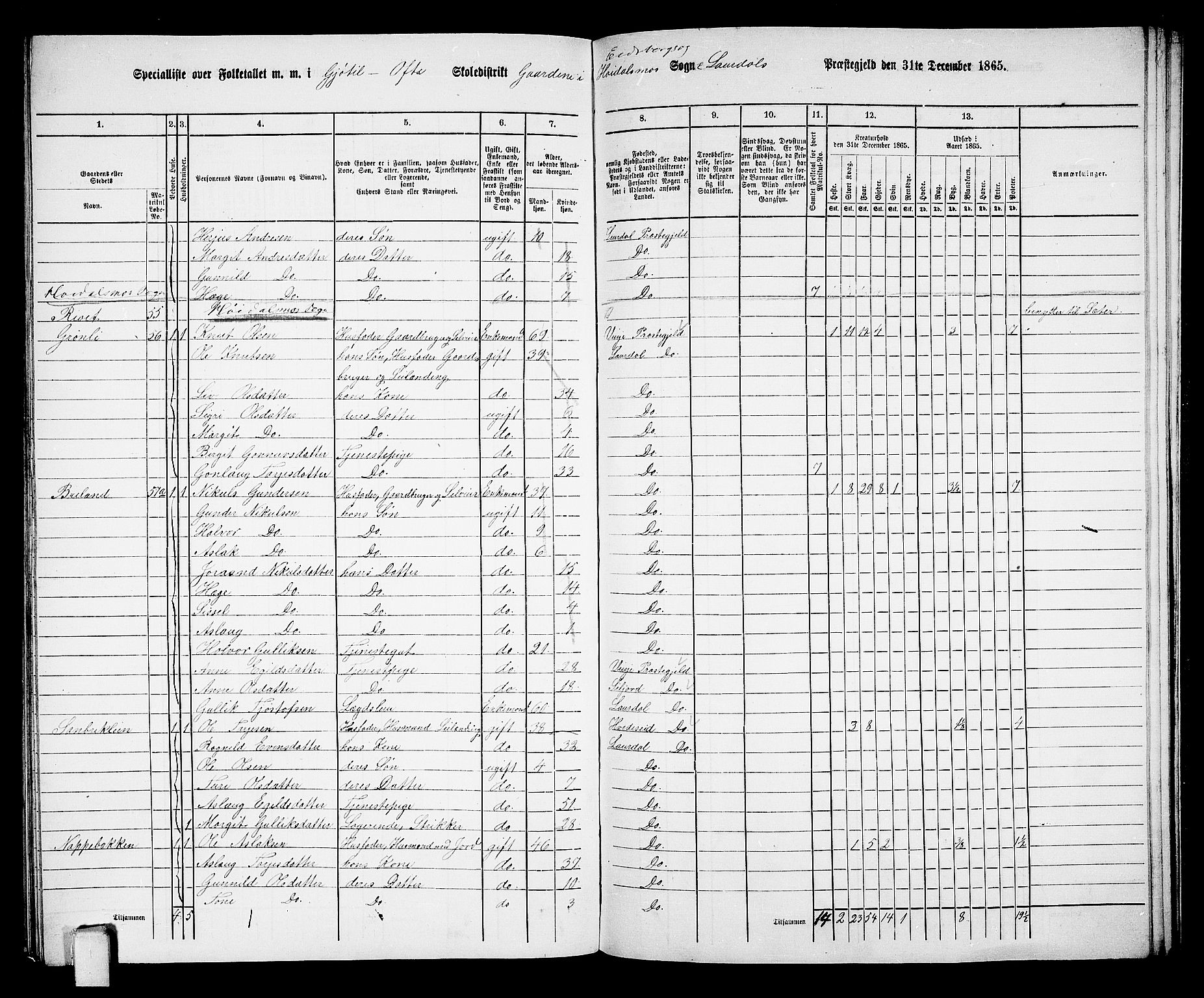 RA, 1865 census for Lårdal, 1865, p. 42