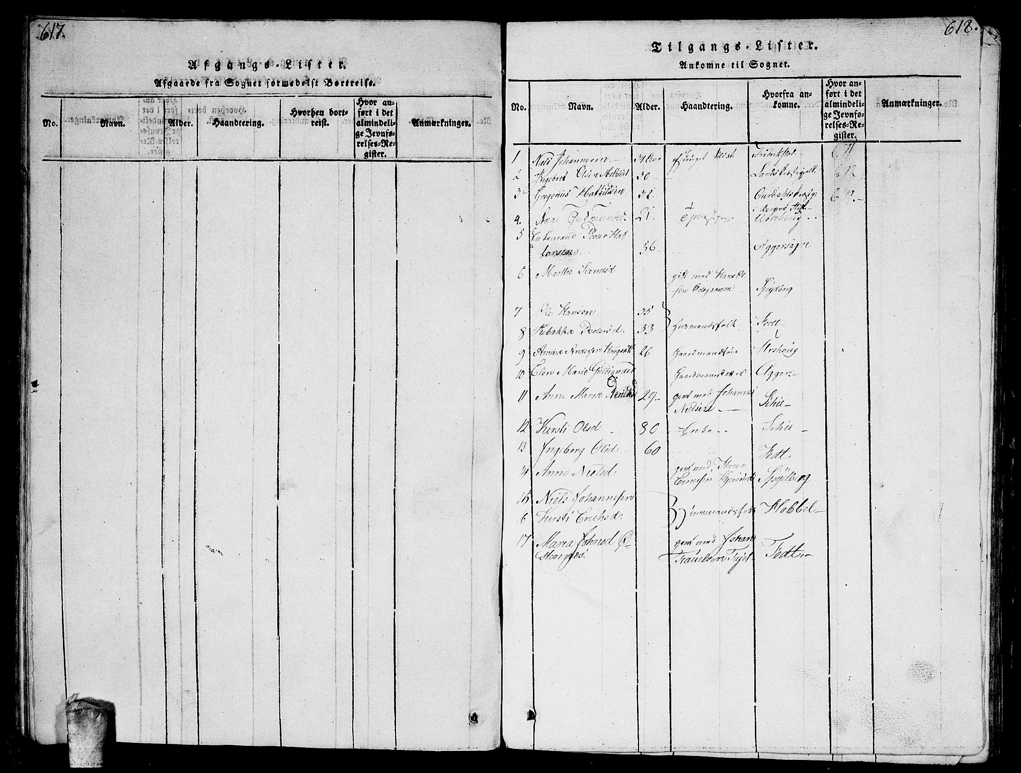 Enebakk prestekontor Kirkebøker, SAO/A-10171c/G/Ga/L0001: Parish register (copy) no. I 1, 1815-1833, p. 617-618