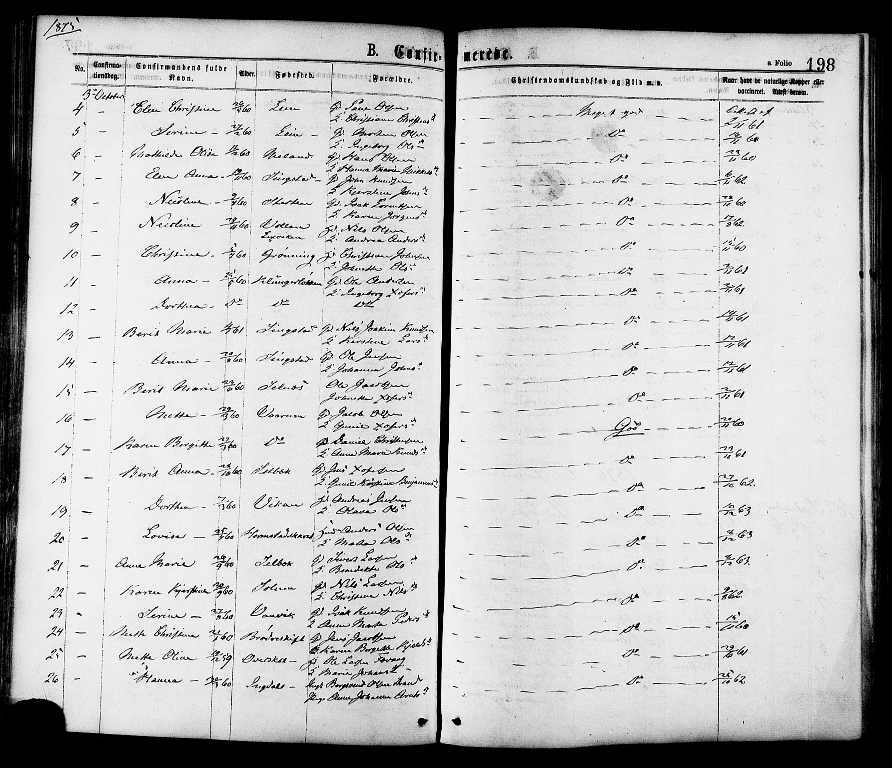 Ministerialprotokoller, klokkerbøker og fødselsregistre - Sør-Trøndelag, SAT/A-1456/646/L0613: Parish register (official) no. 646A11, 1870-1884, p. 198