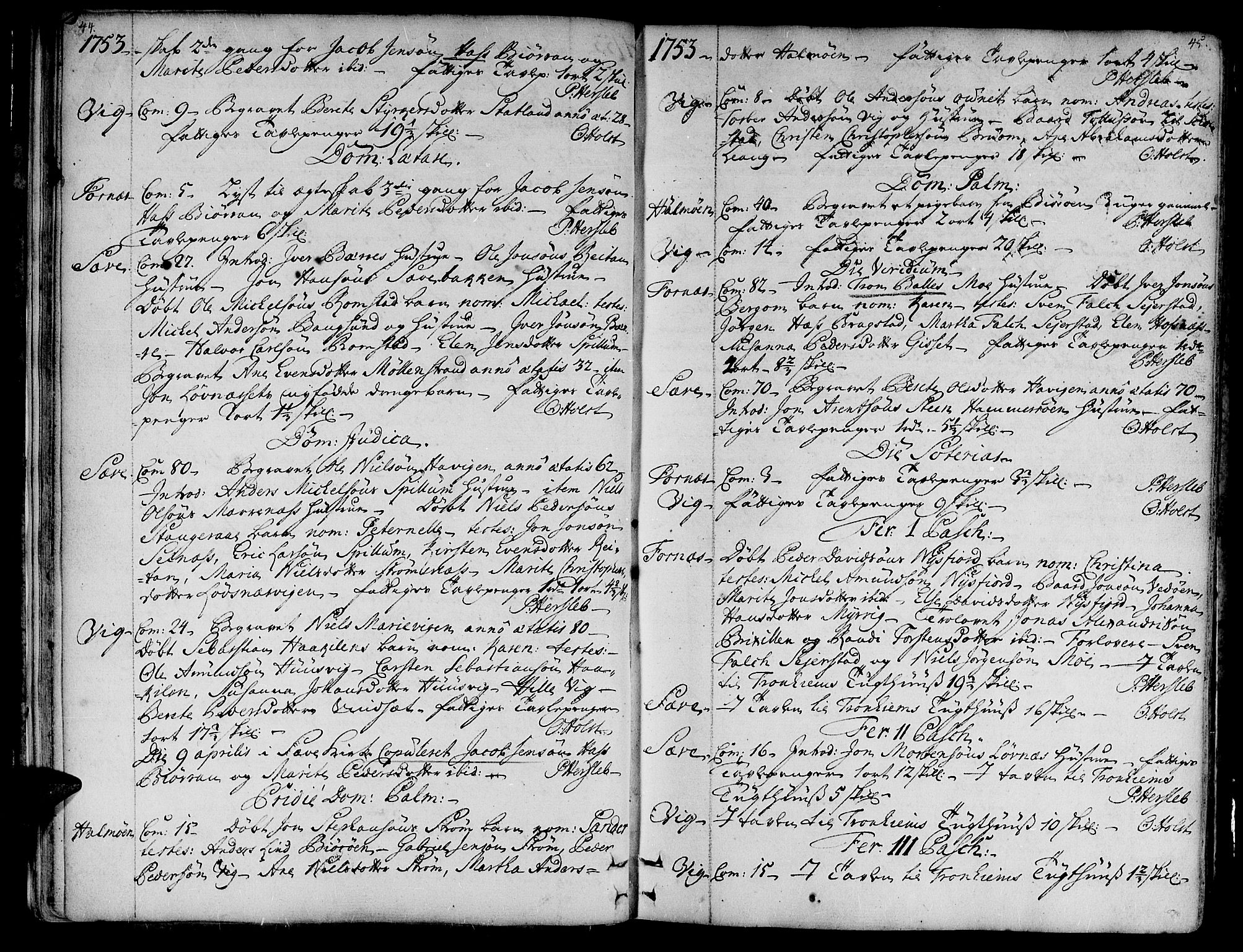 Ministerialprotokoller, klokkerbøker og fødselsregistre - Nord-Trøndelag, SAT/A-1458/773/L0607: Parish register (official) no. 773A01, 1751-1783, p. 44-45