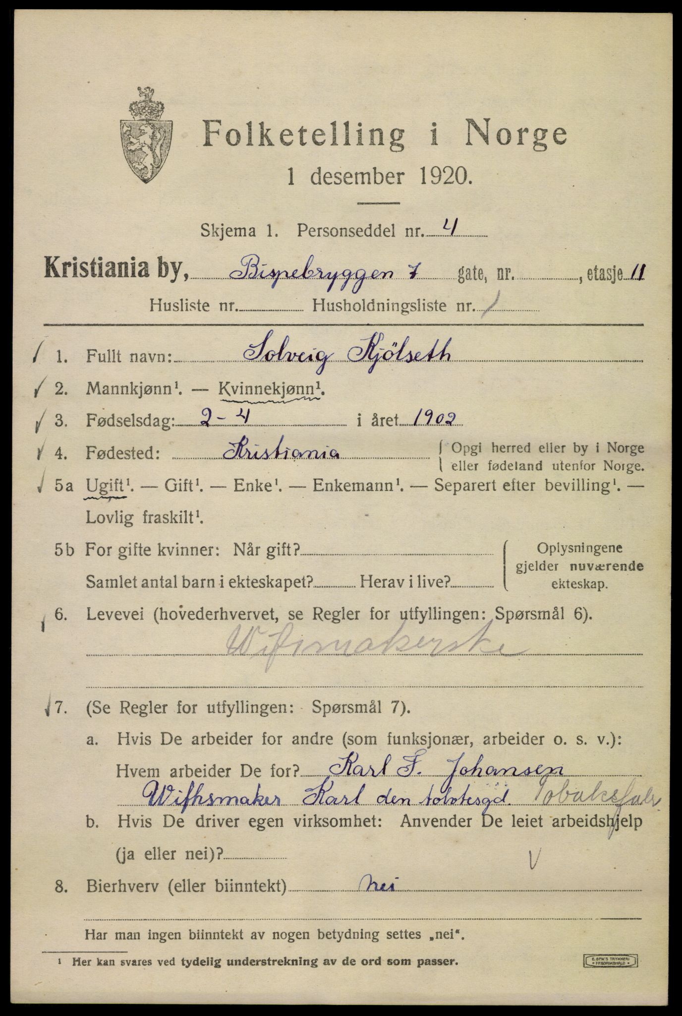 SAO, 1920 census for Kristiania, 1920, p. 157003