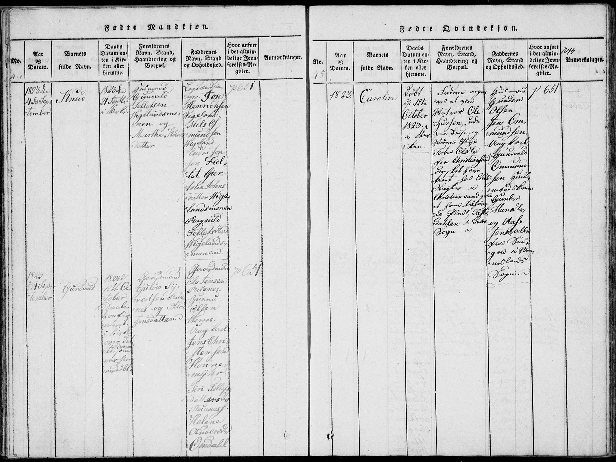 Vennesla sokneprestkontor, AV/SAK-1111-0045/Fa/Fab/L0003: Parish register (official) no. A 3, 1820-1834, p. 44-45