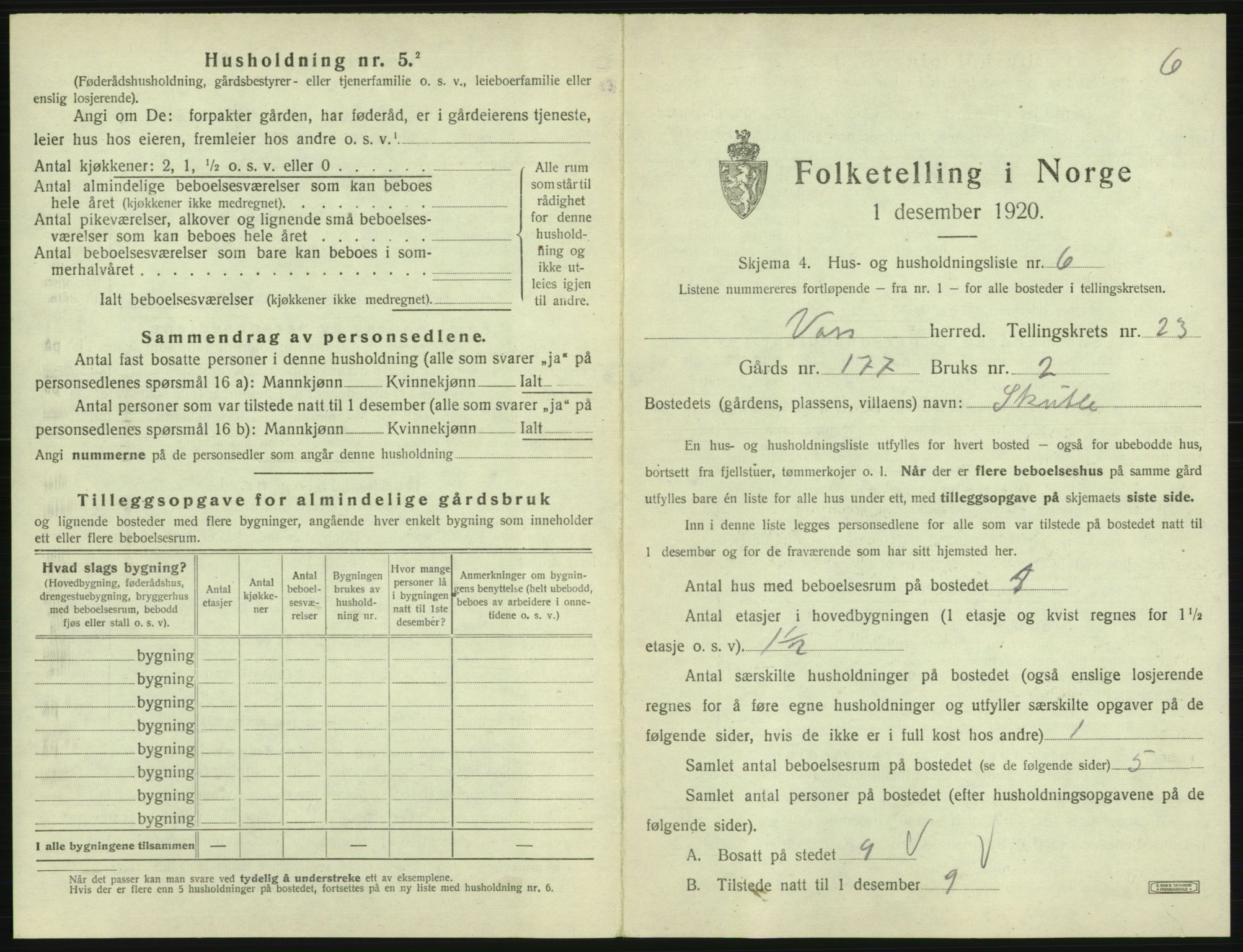 SAB, 1920 census for Voss, 1920, p. 2023