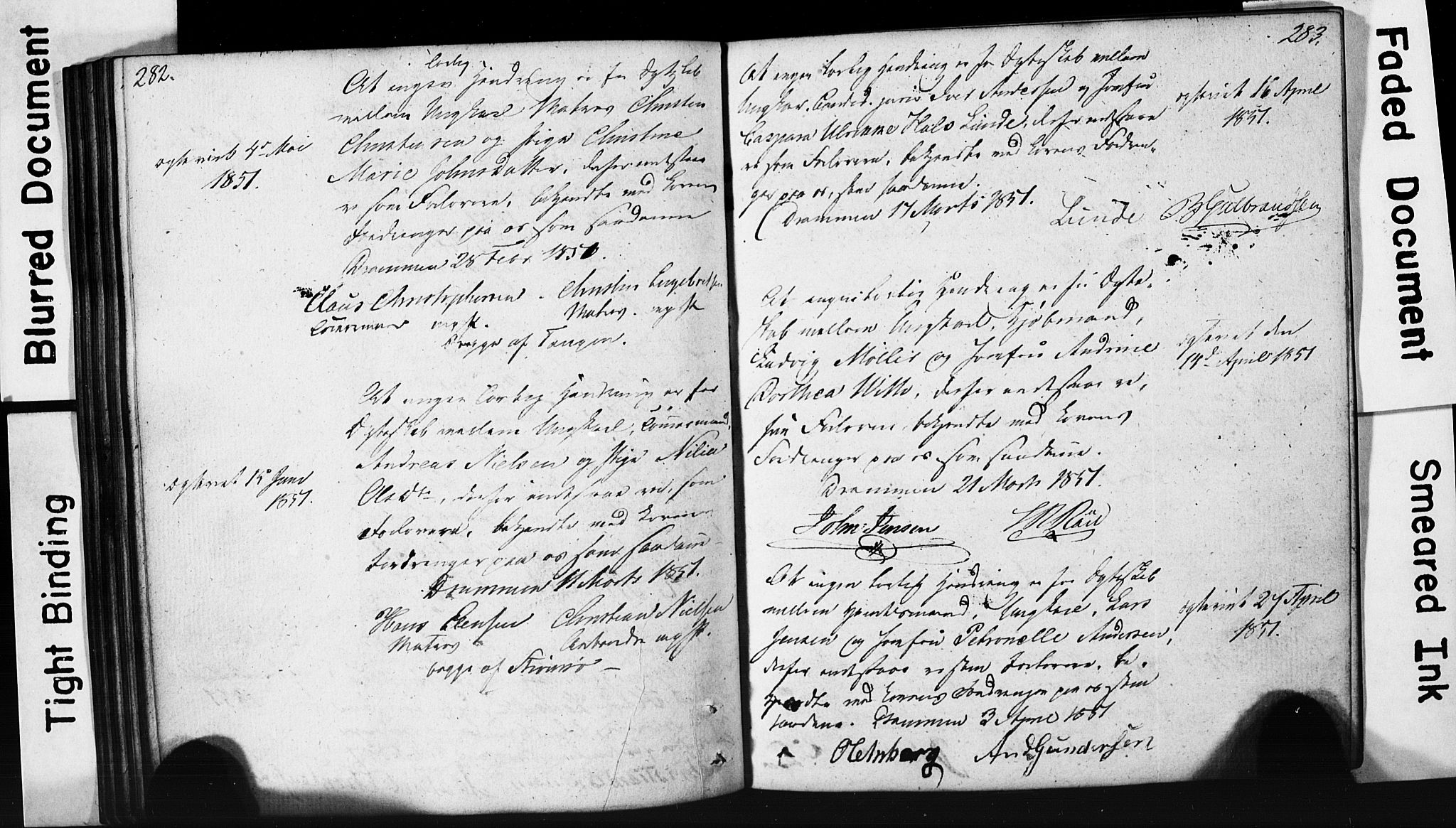 Strømsø kirkebøker, AV/SAKO-A-246/H/Hb/L0002: Best man's statements no. 2, 1815-1857, p. 282-283