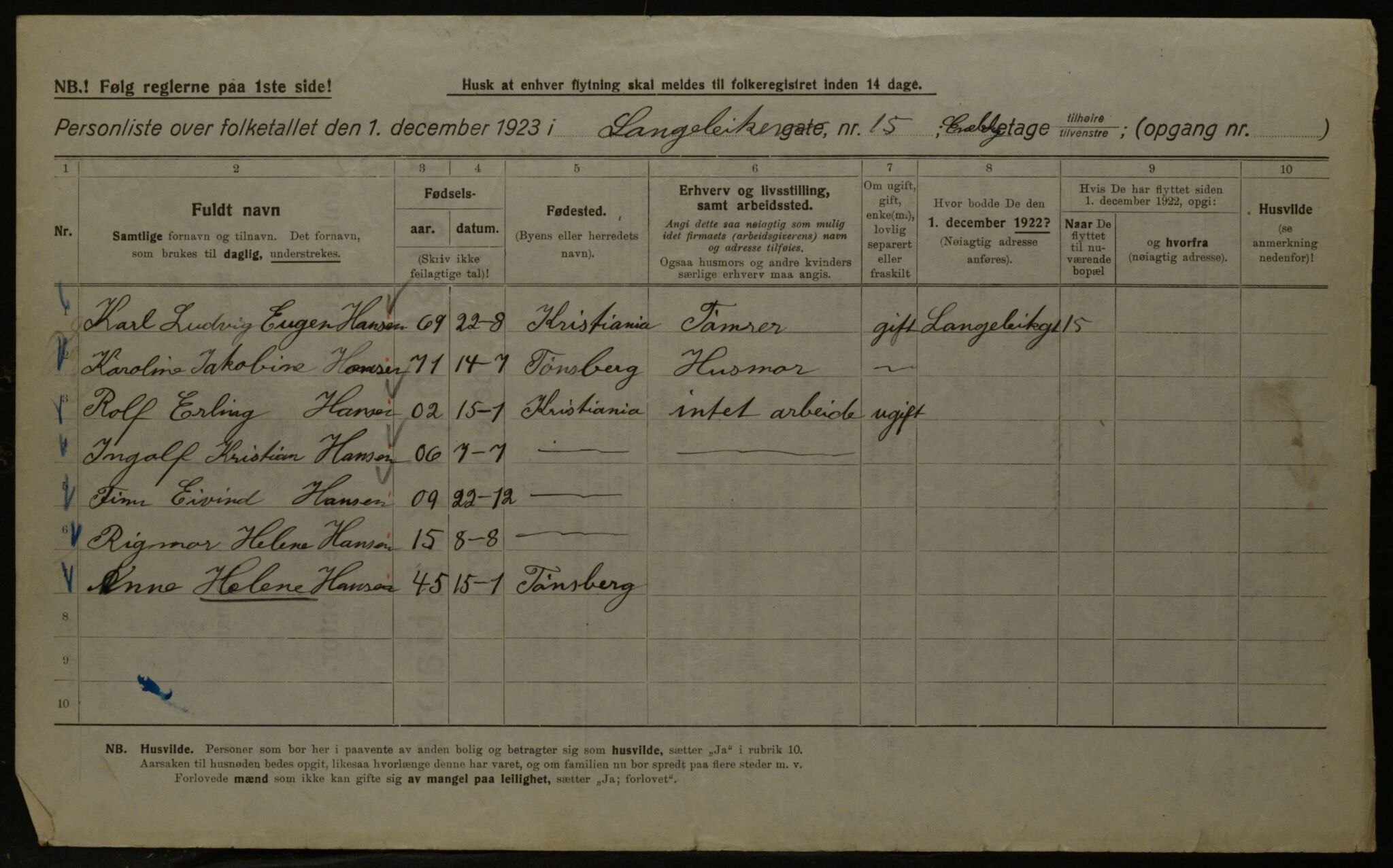 OBA, Municipal Census 1923 for Kristiania, 1923, p. 63337