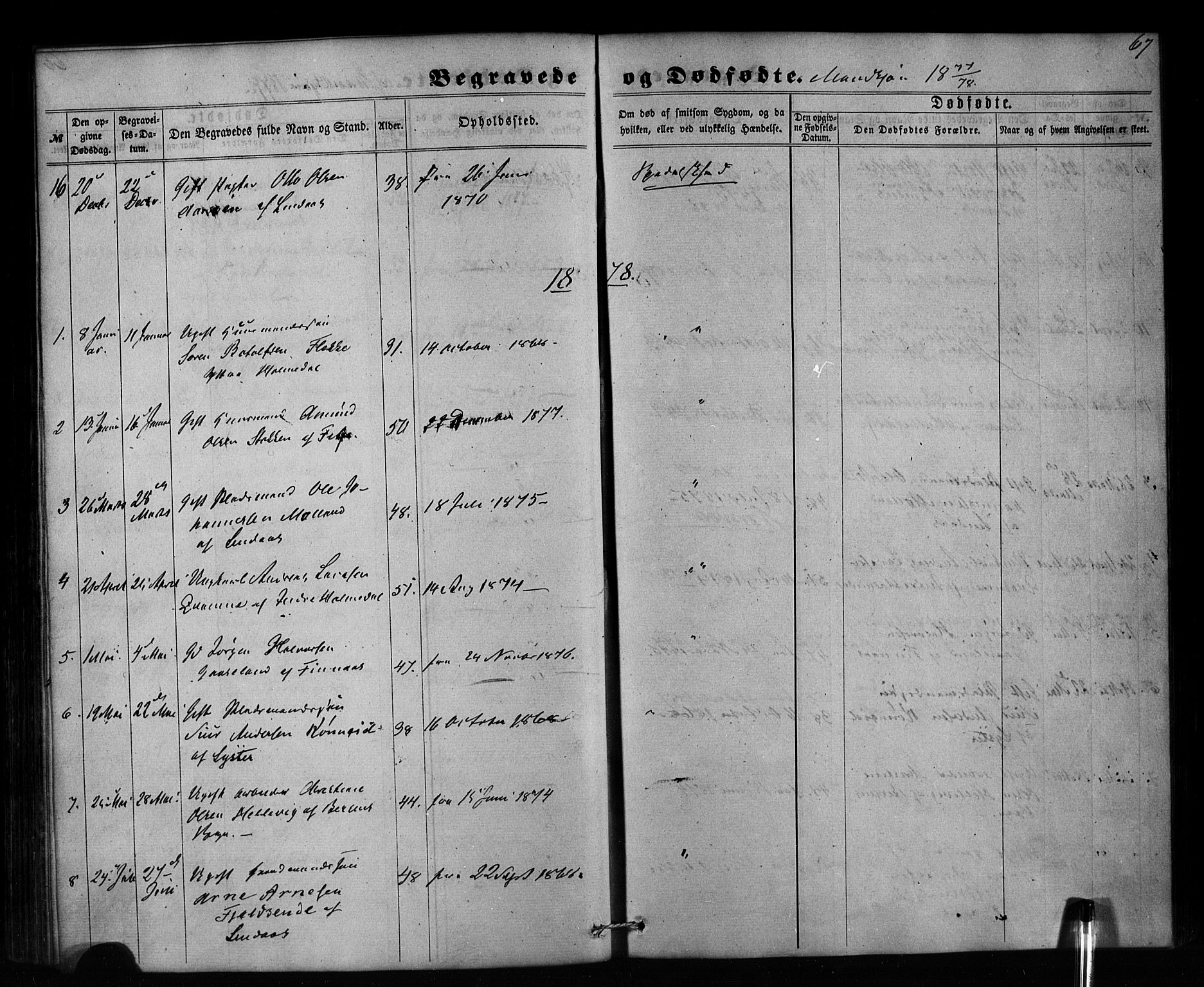 Pleiestiftelsen nr. 1 for spedalske sokneprestembete*, SAB/-: Parish register (official) no. A 1, 1859-1886, p. 67