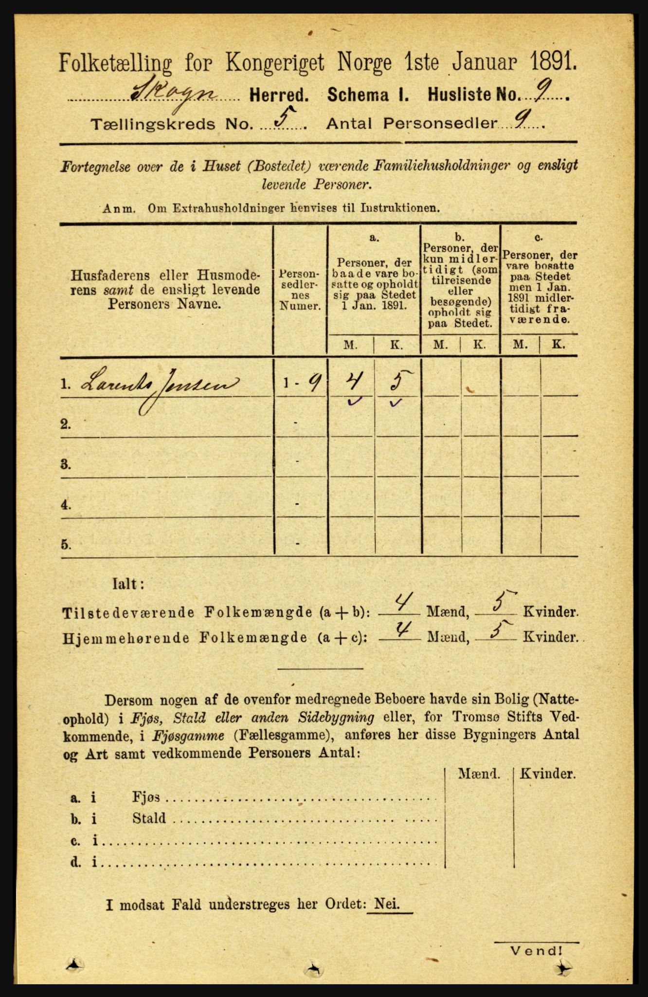 RA, 1891 census for 1719 Skogn, 1891, p. 2853