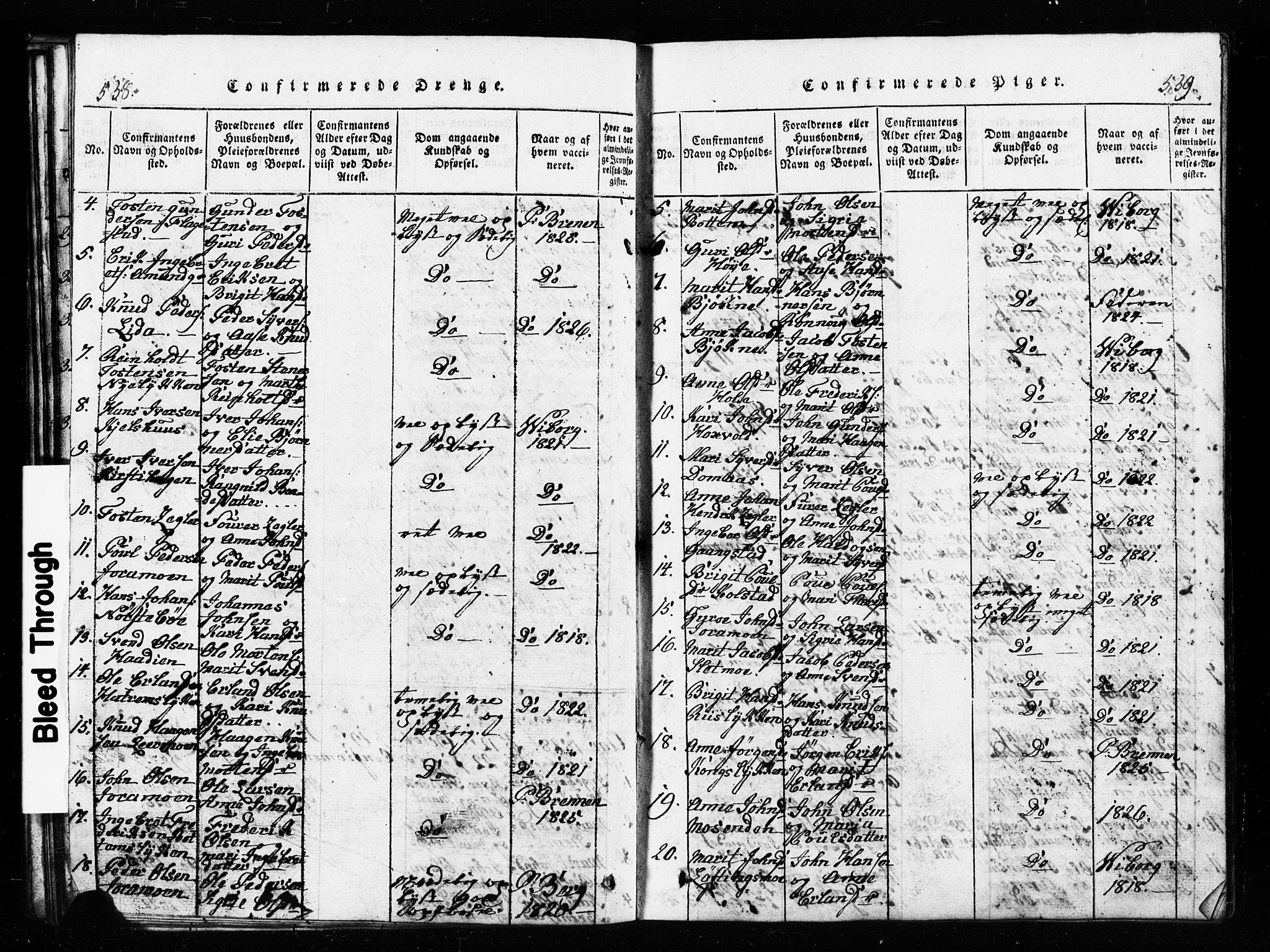 Lesja prestekontor, SAH/PREST-068/H/Ha/Hab/L0001: Parish register (copy) no. 1, 1820-1831, p. 538-539