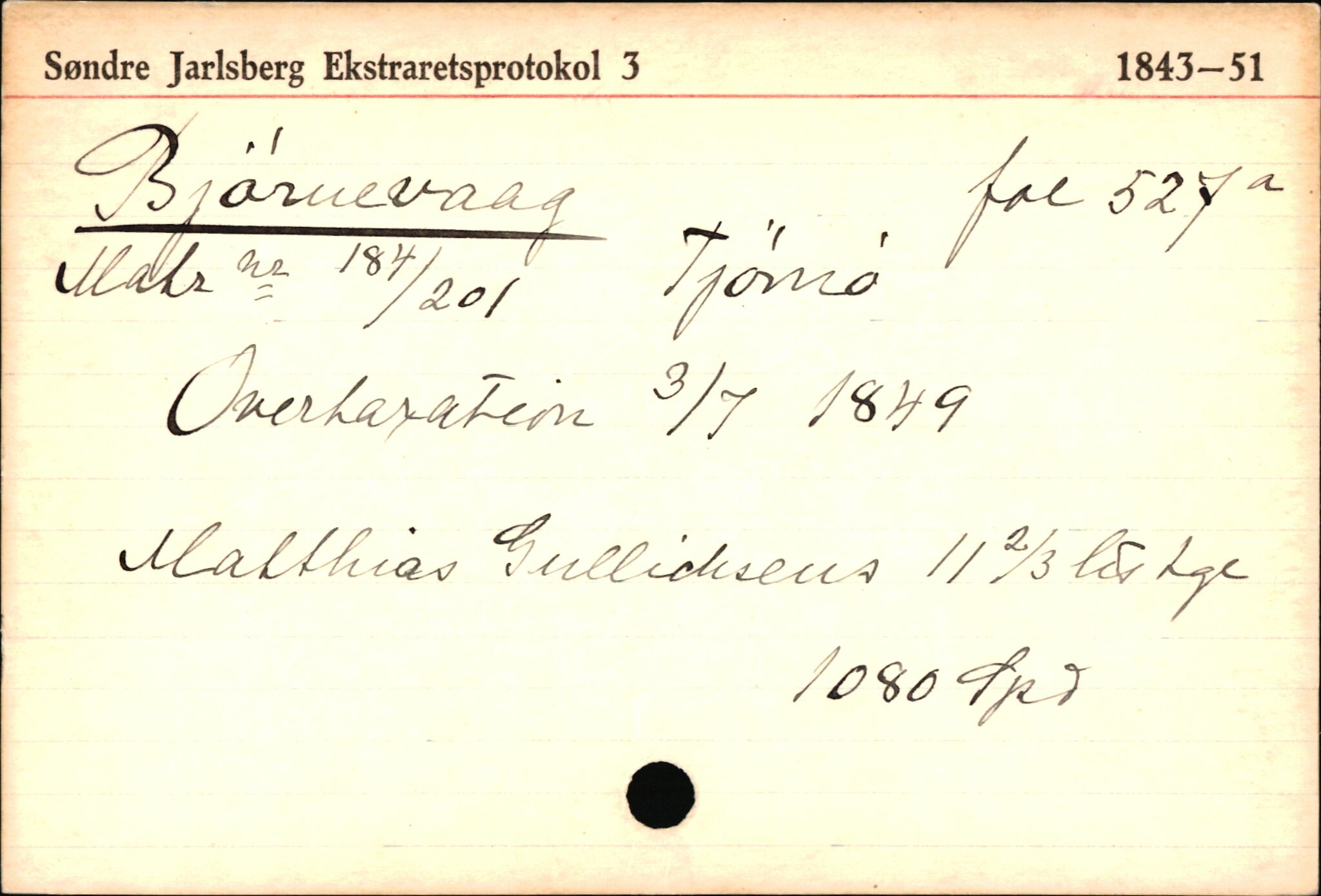 Statsarkivet i Kongsberg, AV/SAKO-A-0001/E/Ed/L0002/0017: Registerkort til avskrifter for eiendommer i Vestfold / Eiendommer i Tjøme kommune, 1600-1950, p. 9
