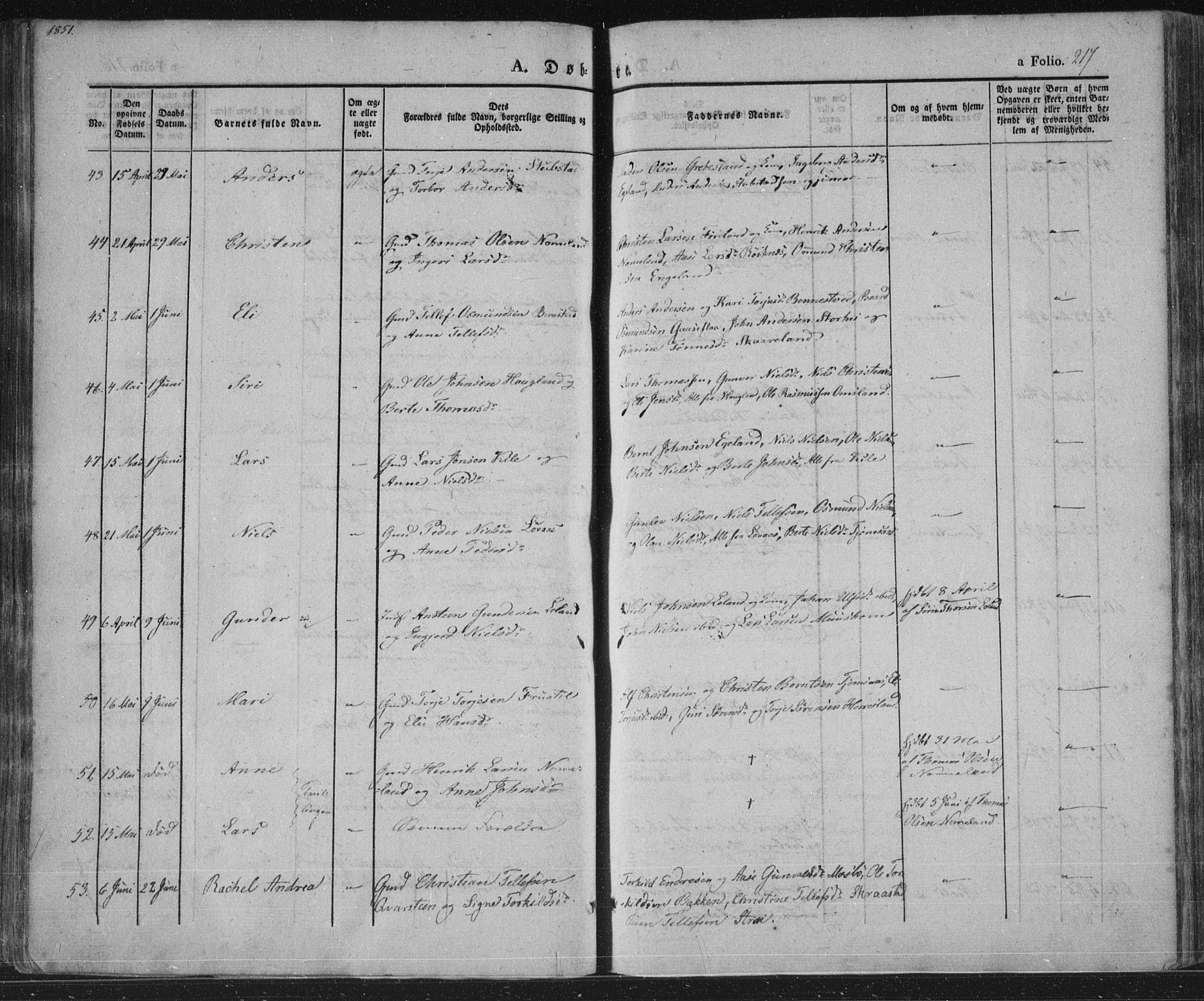 Vennesla sokneprestkontor, AV/SAK-1111-0045/Fa/Fac/L0004: Parish register (official) no. A 4, 1834-1855, p. 217