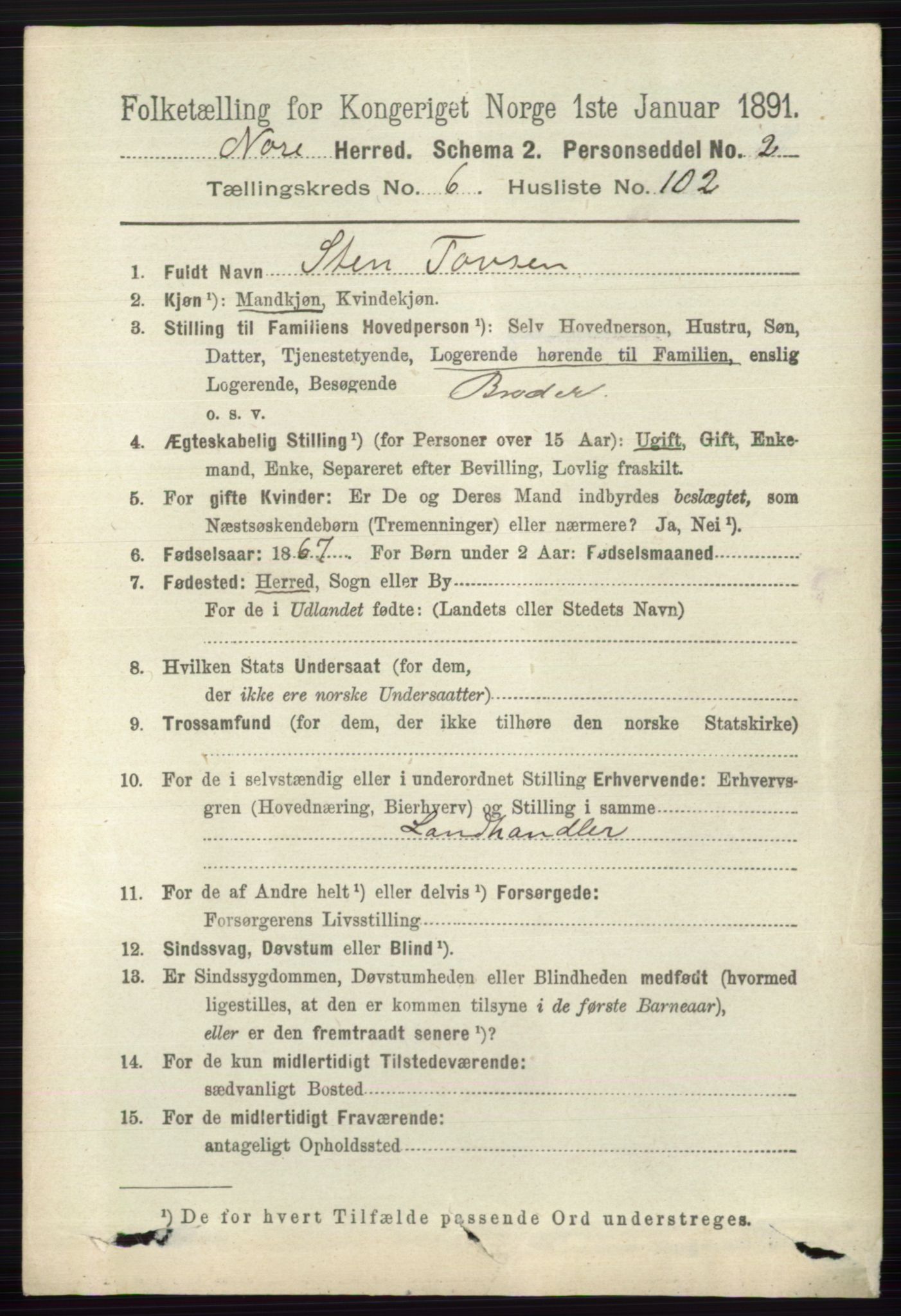 RA, 1891 census for 0633 Nore, 1891, p. 2560