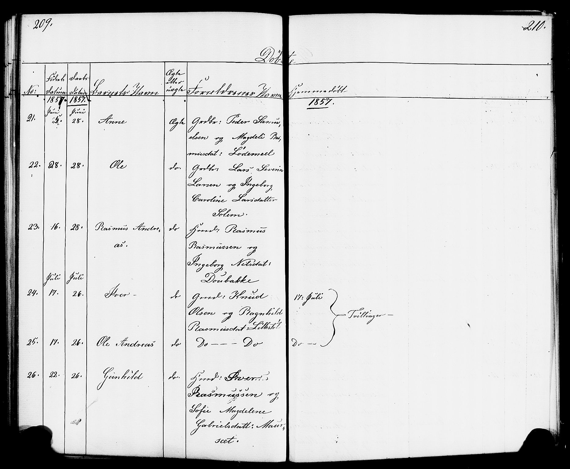 Hornindal sokneprestembete, AV/SAB-A-82401/H/Haa/Haaa/L0001: Parish register (official) no. A 1, 1837-1866, p. 210-211