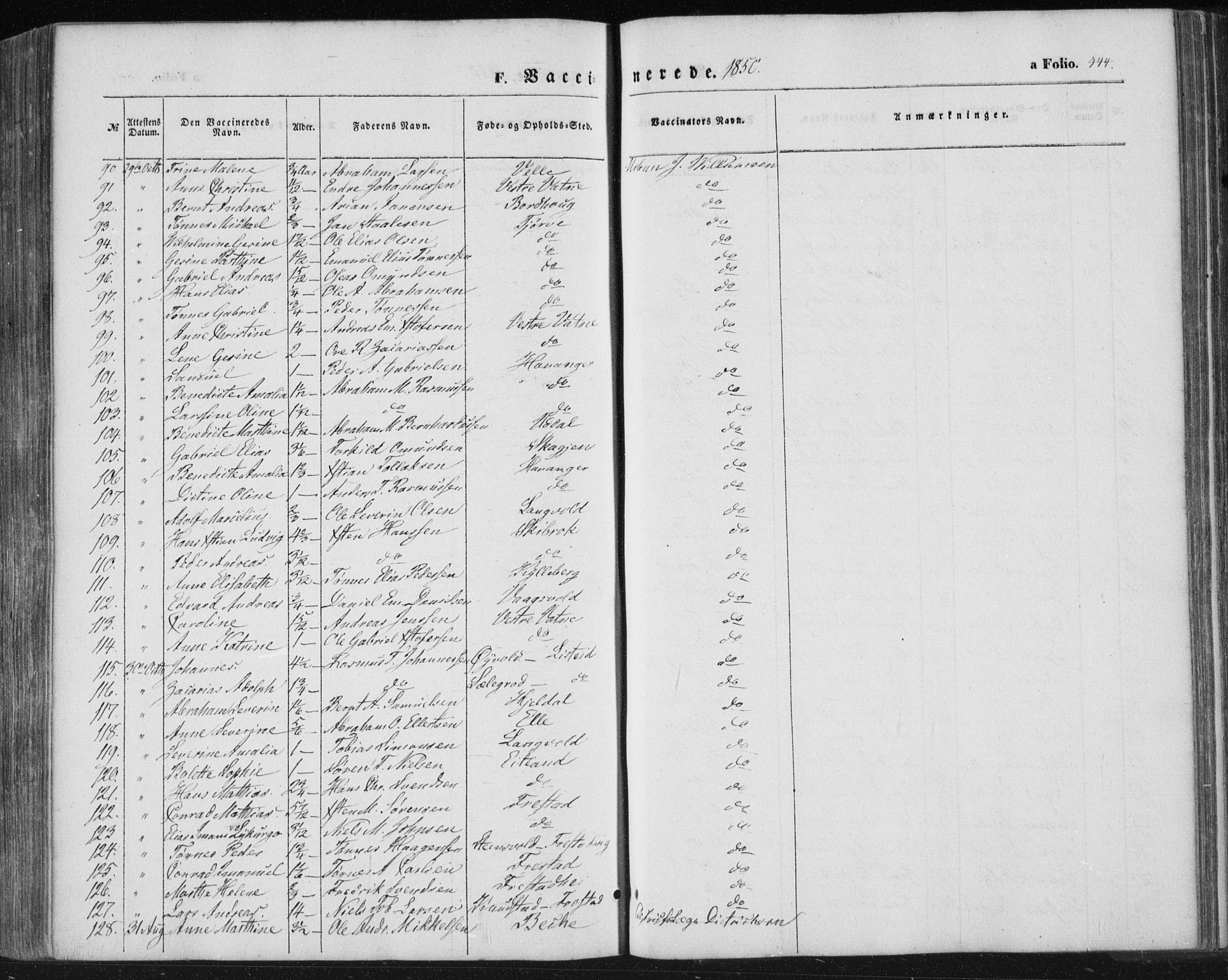 Lista sokneprestkontor, SAK/1111-0027/F/Fa/L0010: Parish register (official) no. A 10, 1846-1861, p. 444