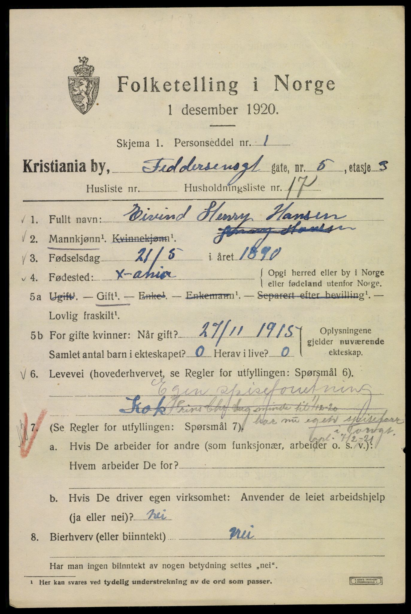 SAO, 1920 census for Kristiania, 1920, p. 228847