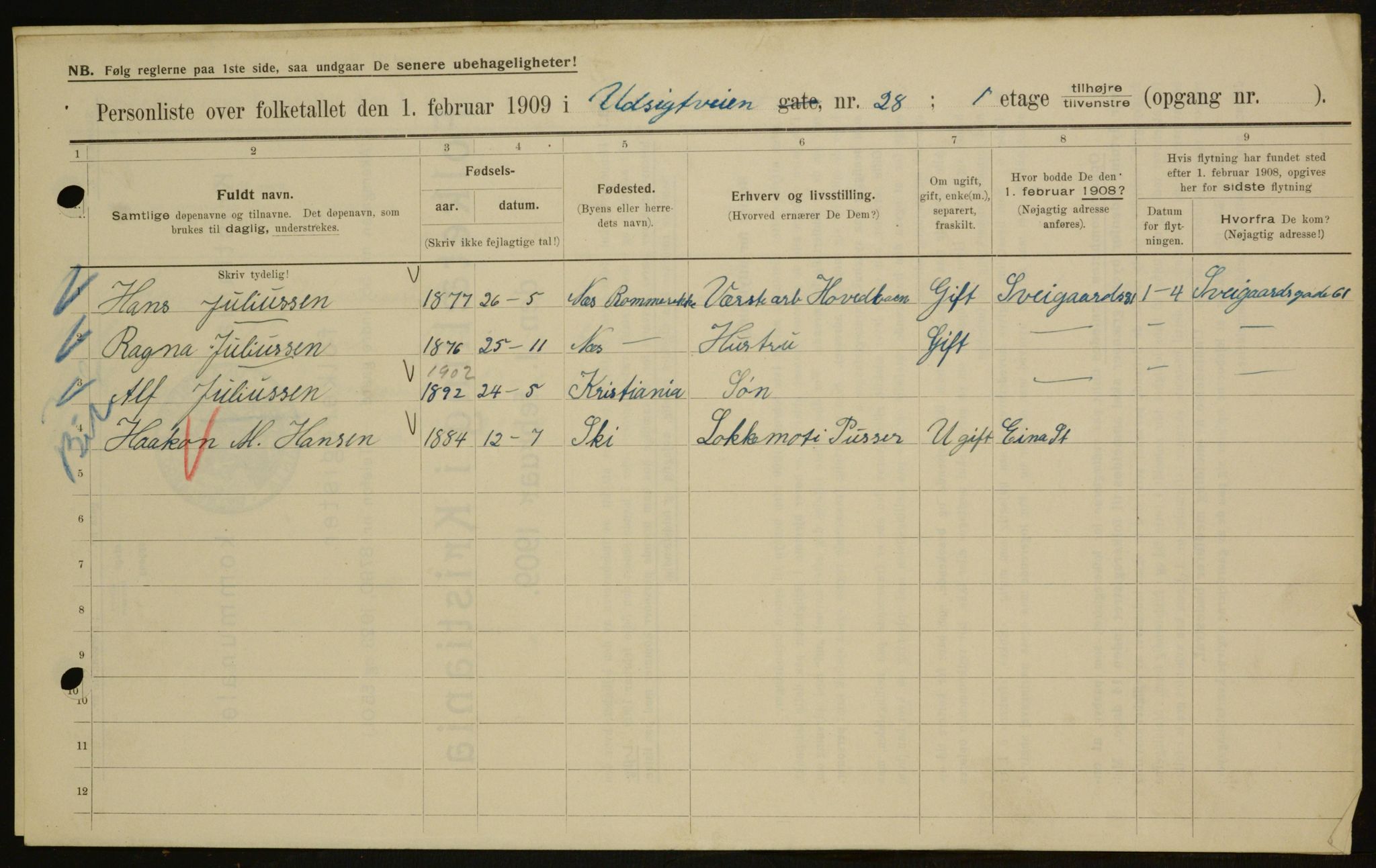 OBA, Municipal Census 1909 for Kristiania, 1909, p. 110119