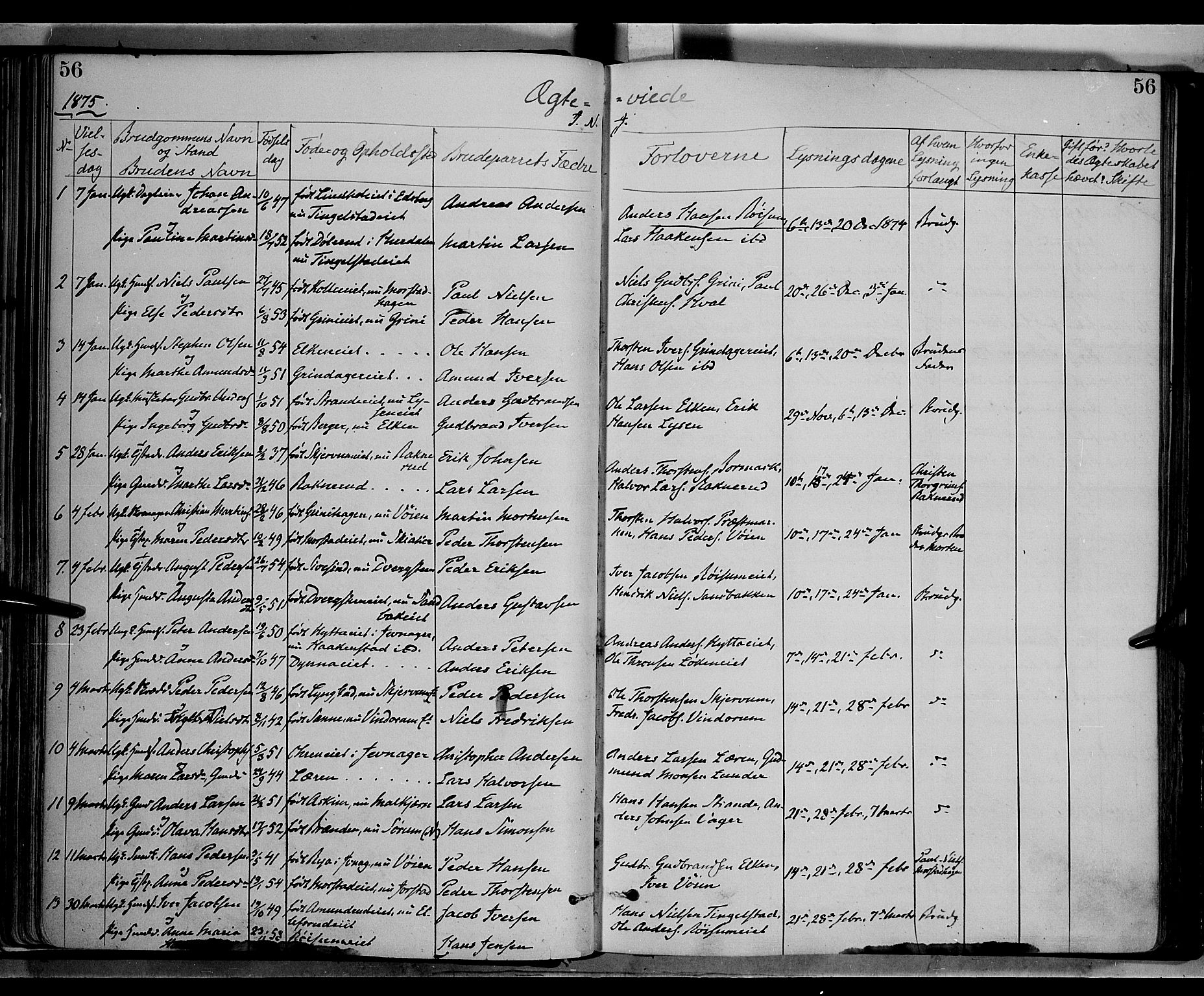 Gran prestekontor, SAH/PREST-112/H/Ha/Haa/L0013: Parish register (official) no. 13, 1875-1879, p. 56