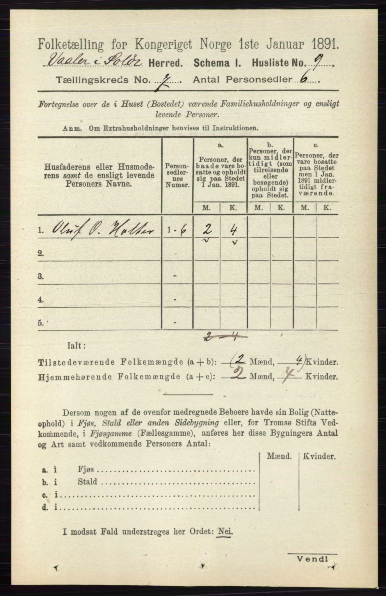 RA, 1891 census for 0426 Våler, 1891, p. 2877