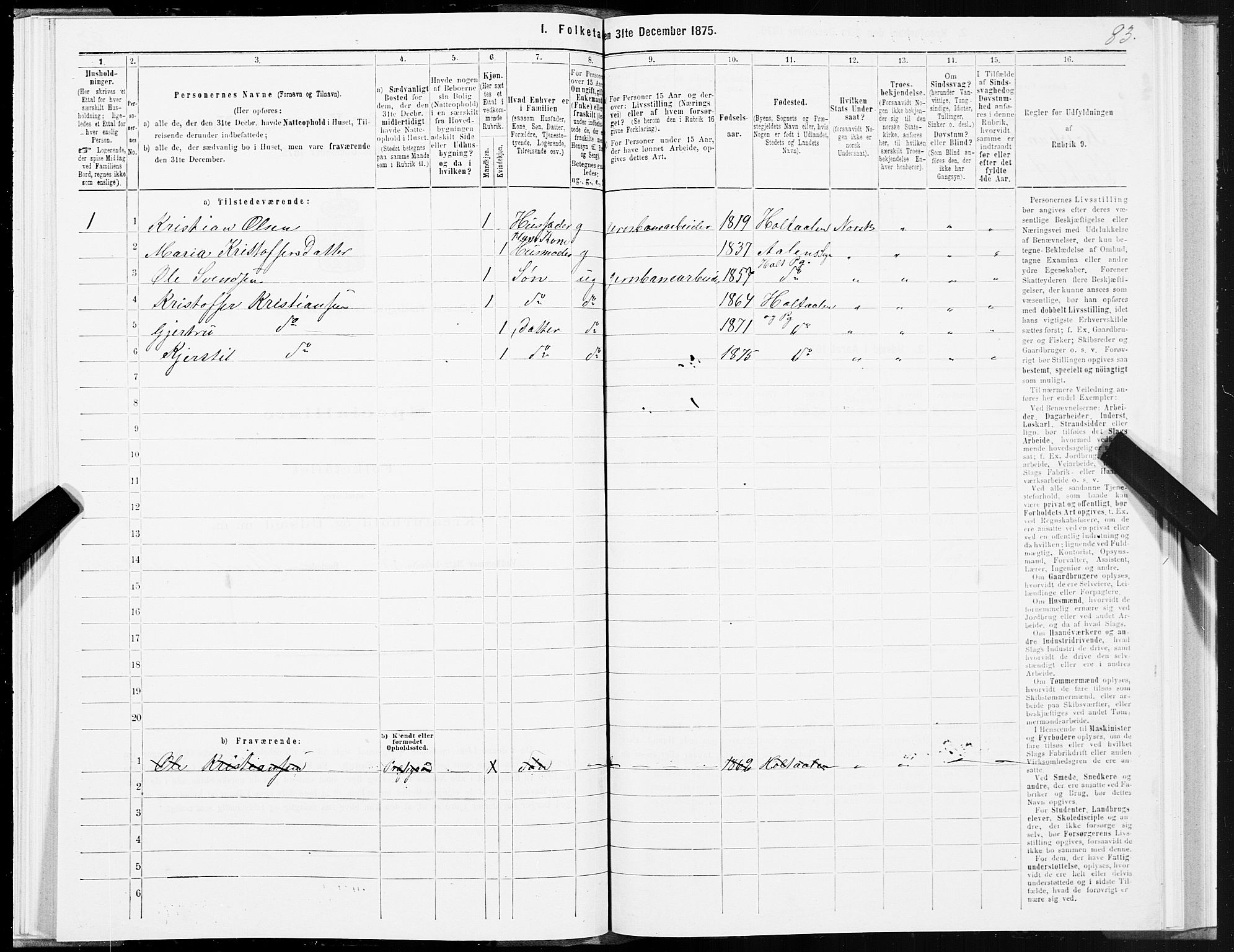 SAT, 1875 census for 1645P Haltdalen, 1875, p. 1083