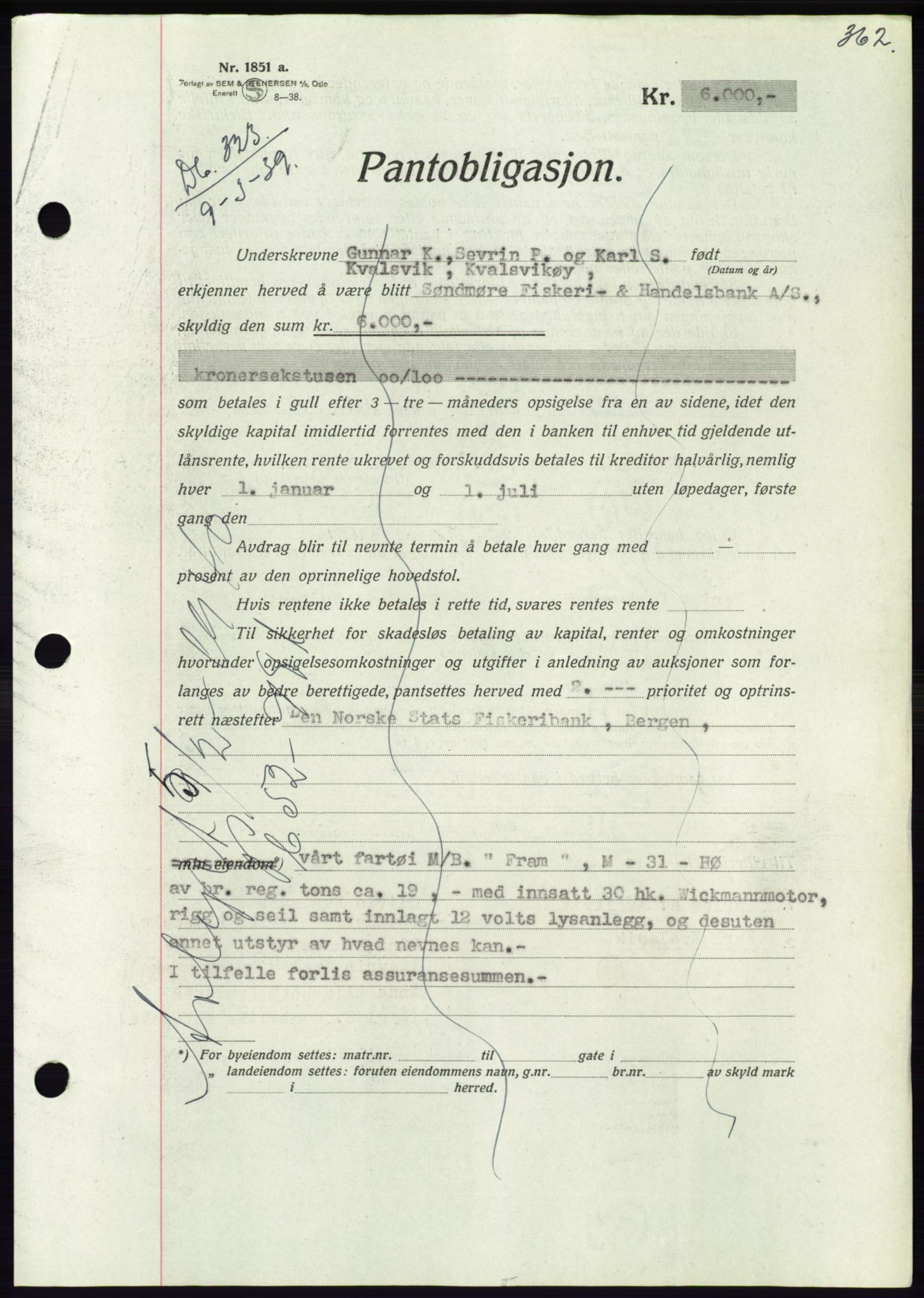 Søre Sunnmøre sorenskriveri, AV/SAT-A-4122/1/2/2C/L0067: Mortgage book no. 61, 1938-1939, Diary no: : 323/1939