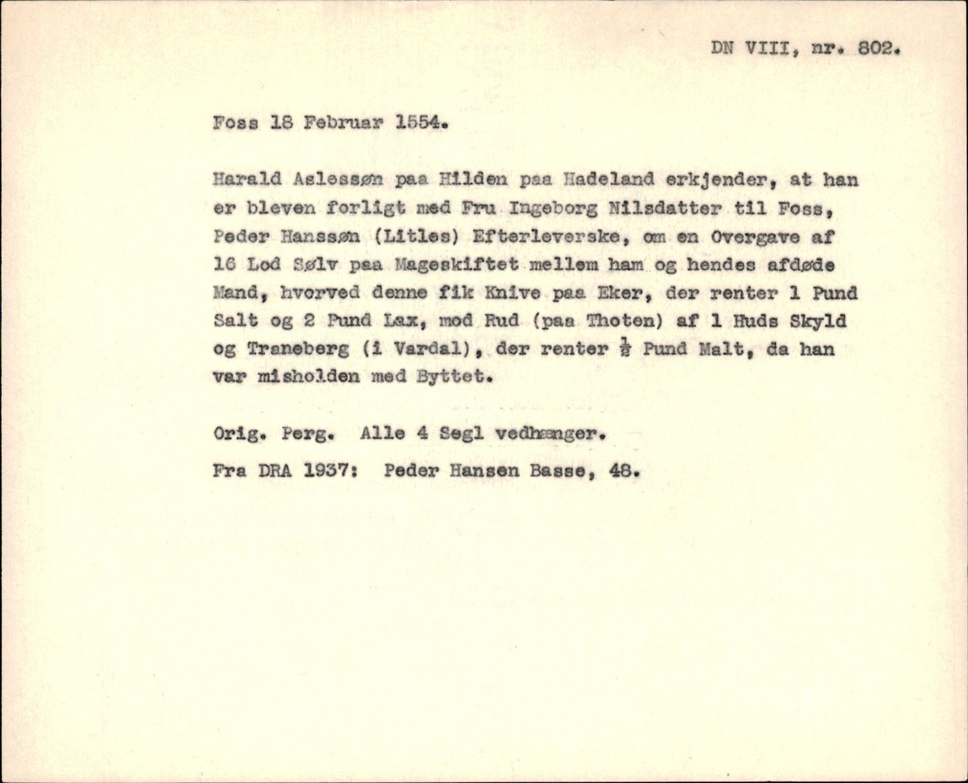 Riksarkivets diplomsamling, AV/RA-EA-5965/F35/F35f/L0002: Regestsedler: Diplomer fra DRA 1937 og 1996, p. 299