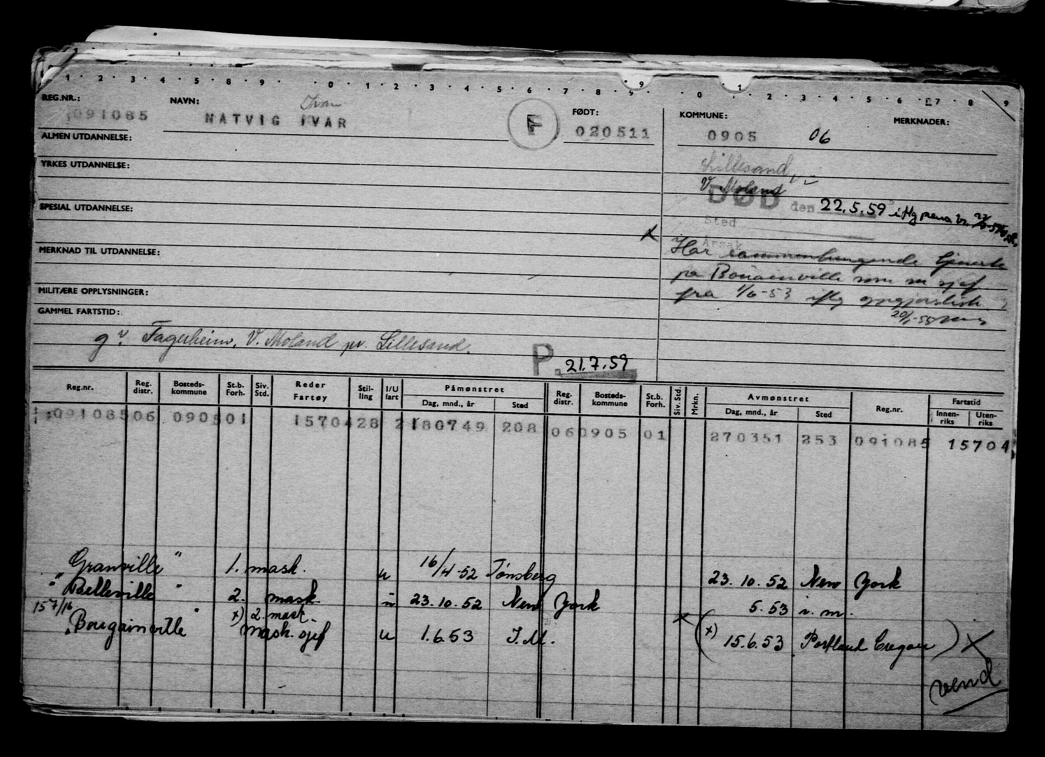 Direktoratet for sjømenn, AV/RA-S-3545/G/Gb/L0096: Hovedkort, 1911, p. 21