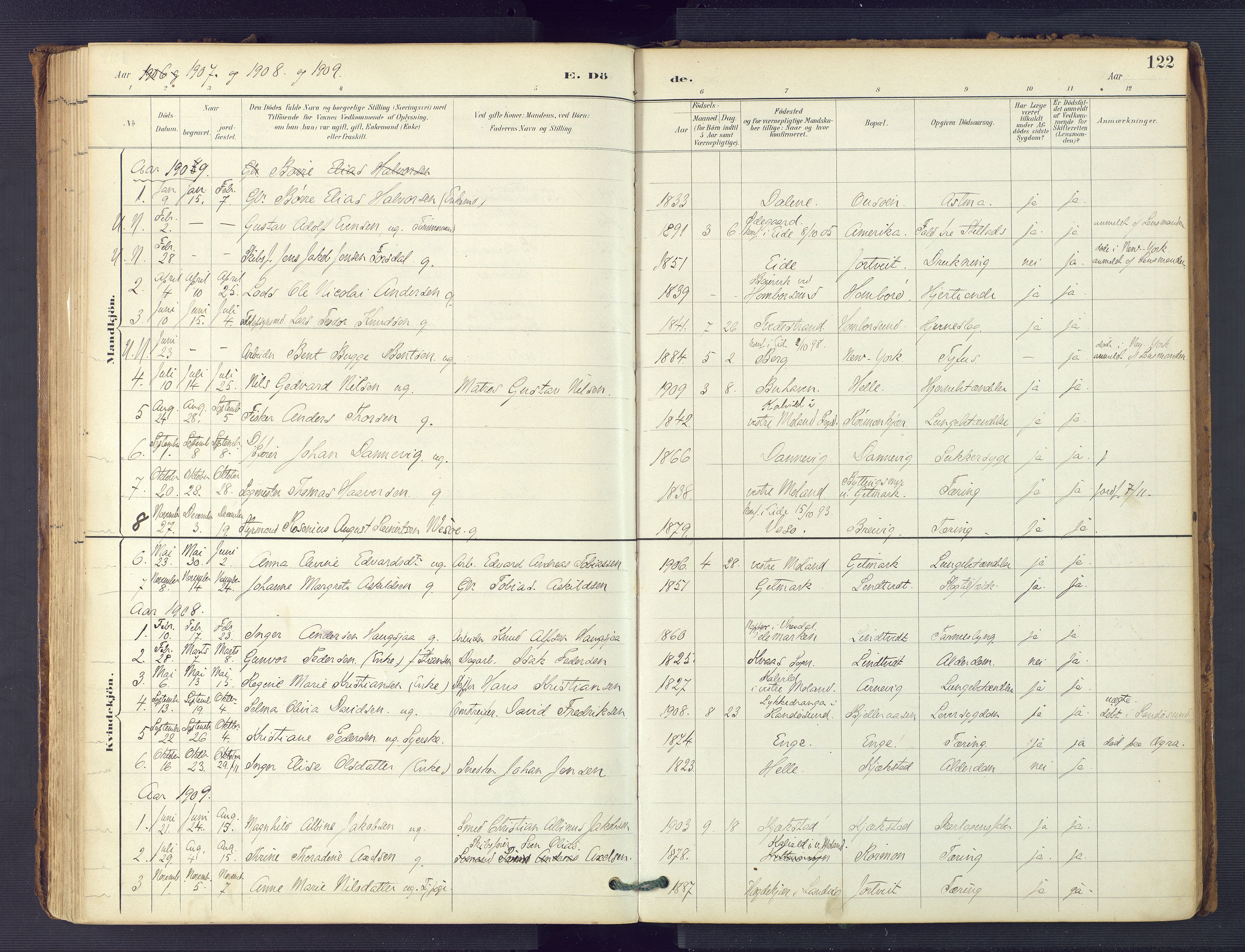 Hommedal sokneprestkontor, AV/SAK-1111-0023/F/Fa/Faa/L0003: Parish register (official) no. A 3, 1885-1916, p. 122