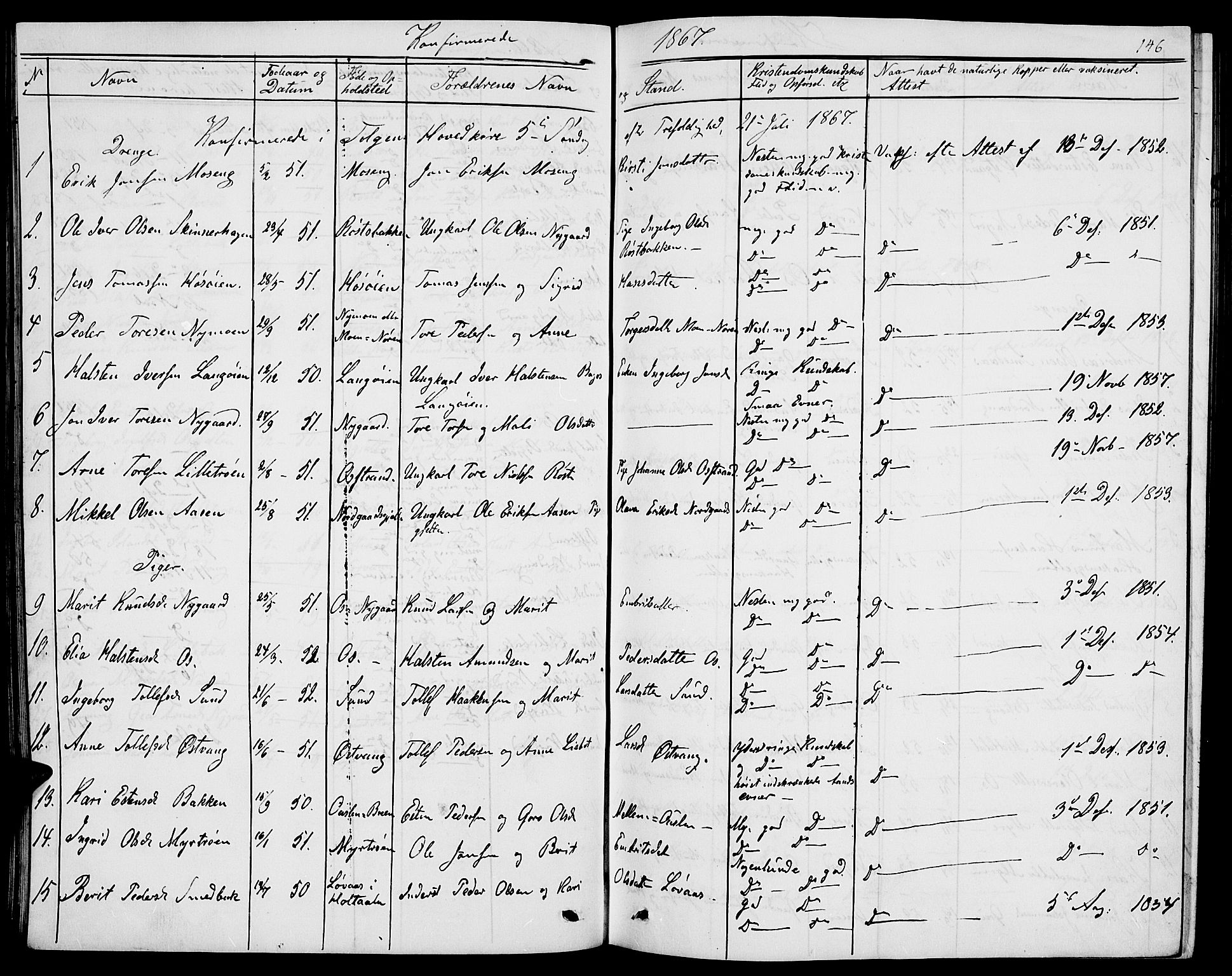 Tolga prestekontor, SAH/PREST-062/L/L0004: Parish register (copy) no. 4, 1845-1887, p. 146