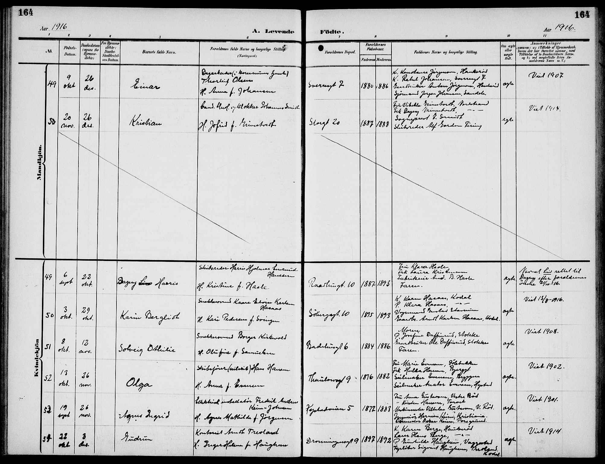 Sandefjord kirkebøker, AV/SAKO-A-315/G/Ga/L0003: Parish register (copy) no. 3, 1903-1920, p. 164