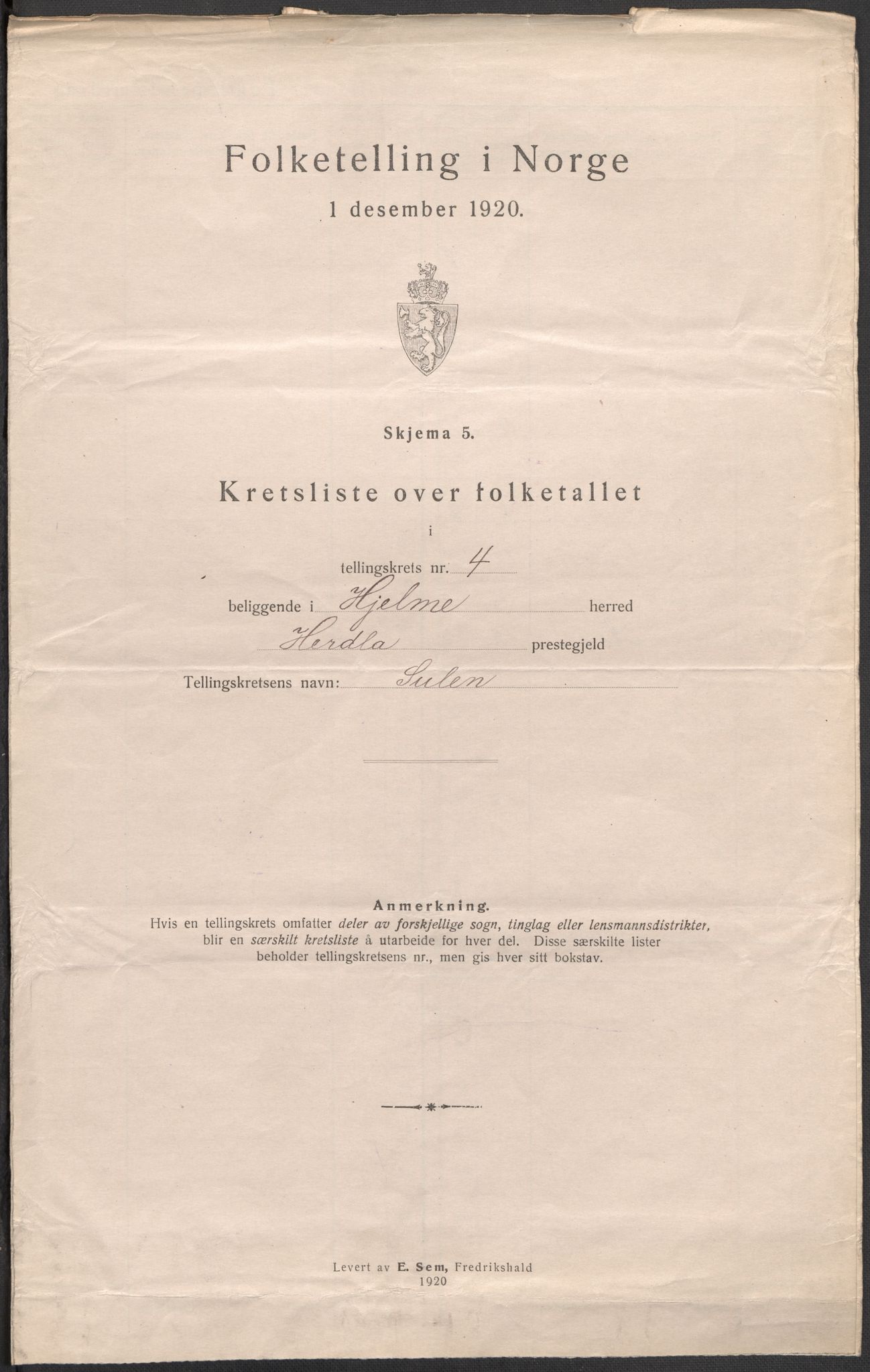 SAB, 1920 census for Hjelme, 1920, p. 14