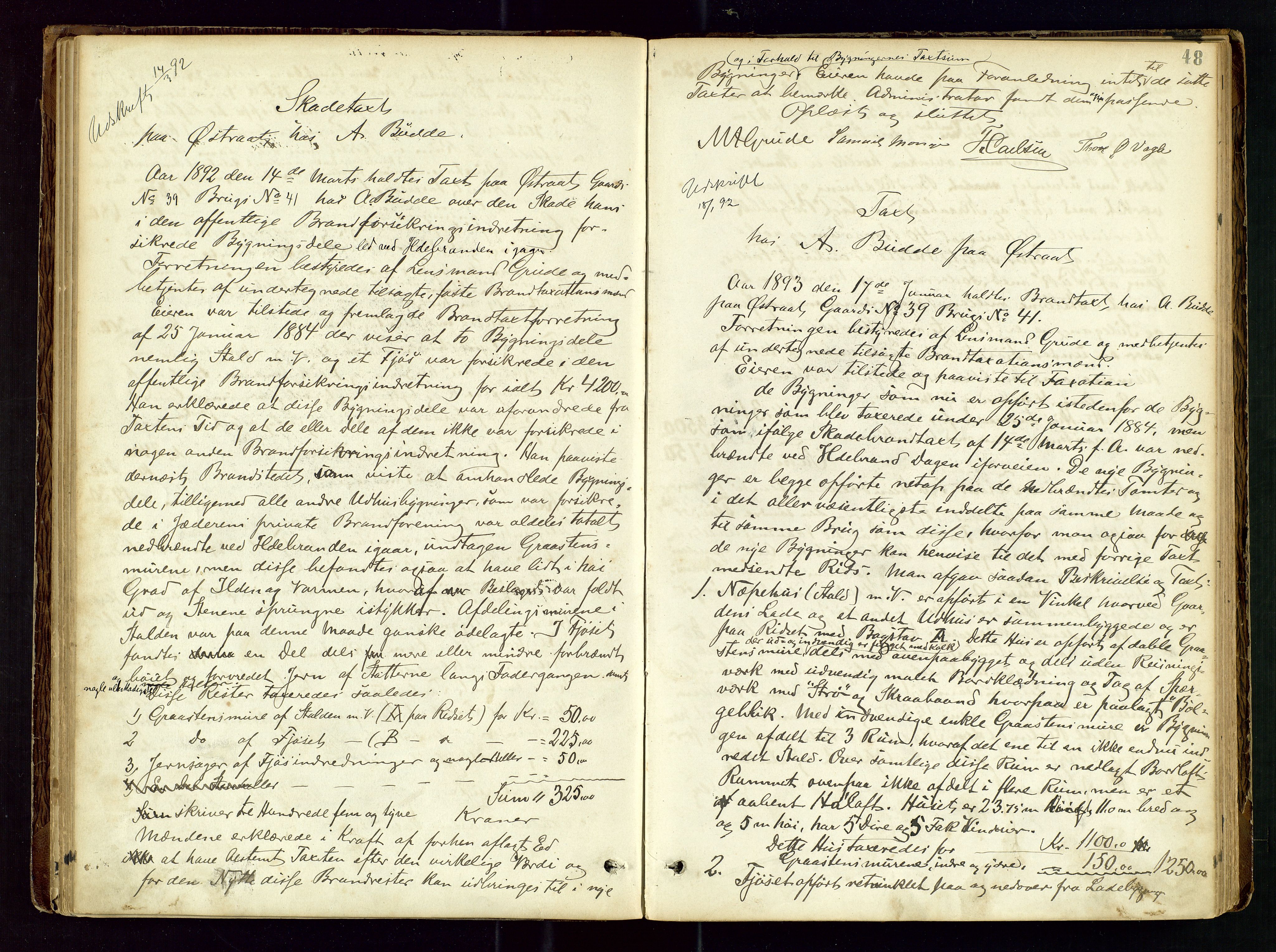 Høyland/Sandnes lensmannskontor, SAST/A-100166/Goa/L0002: "Brandtaxtprotokol for Landafdelingen i Høiland", 1880-1917, p. 47b-48a