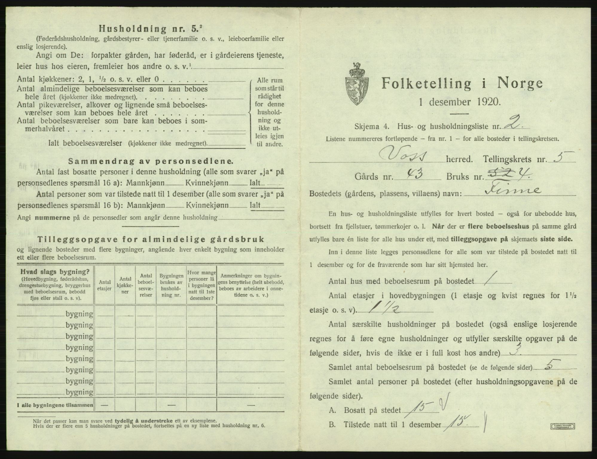 SAB, 1920 census for Voss, 1920, p. 447