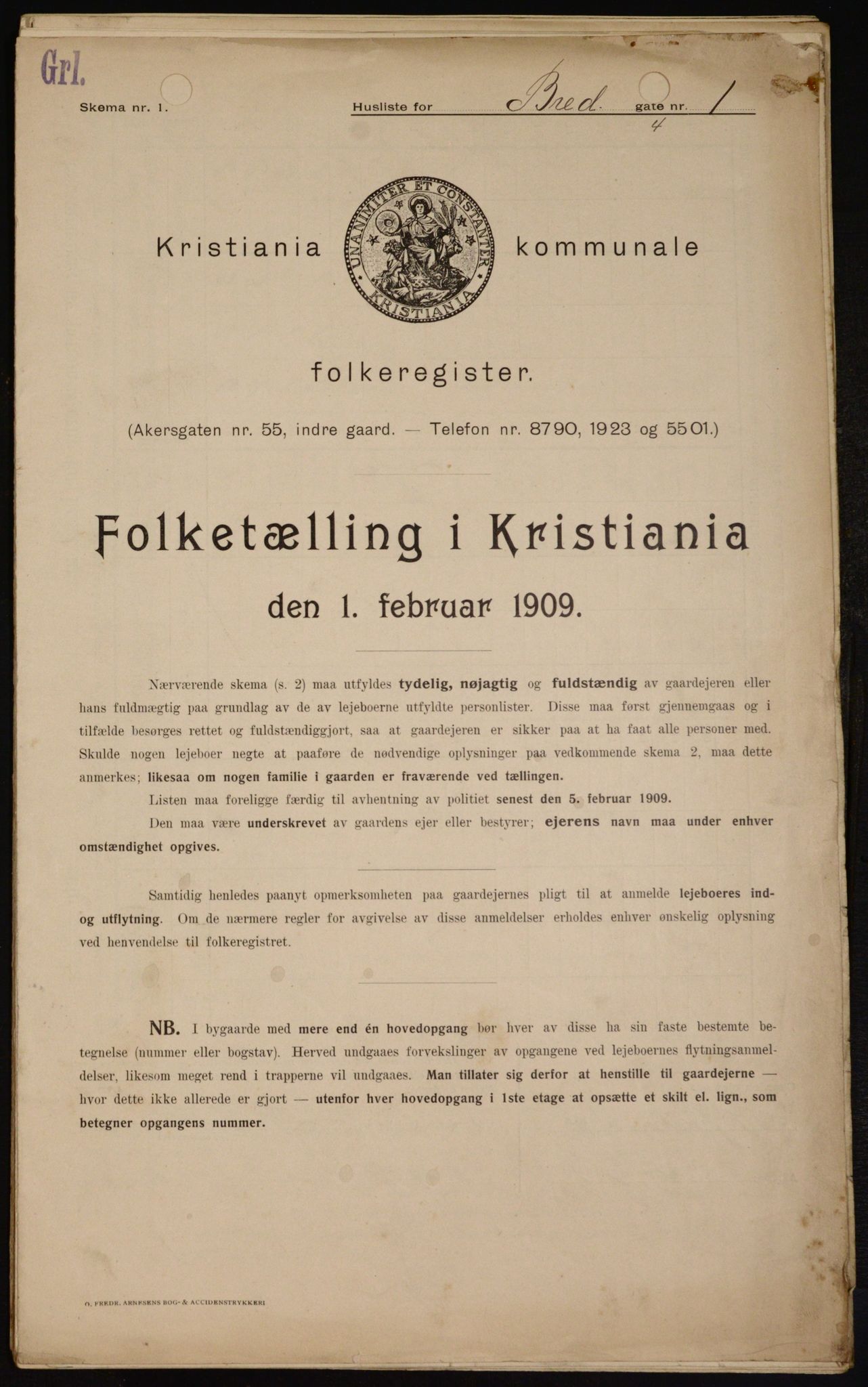 OBA, Municipal Census 1909 for Kristiania, 1909, p. 7598