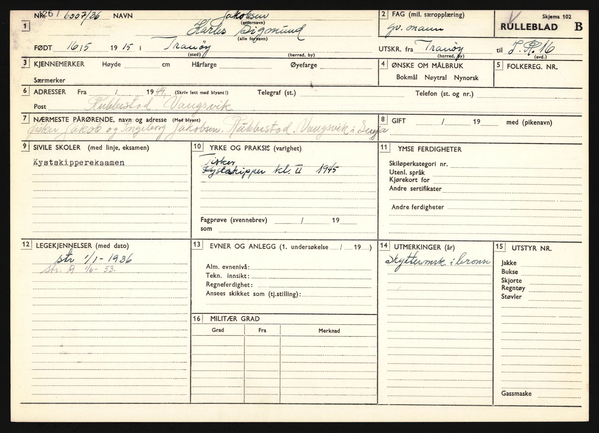 Forsvaret, Troms infanteriregiment nr. 16, AV/RA-RAFA-3146/P/Pa/L0020: Rulleblad for regimentets menige mannskaper, årsklasse 1936, 1936, p. 545