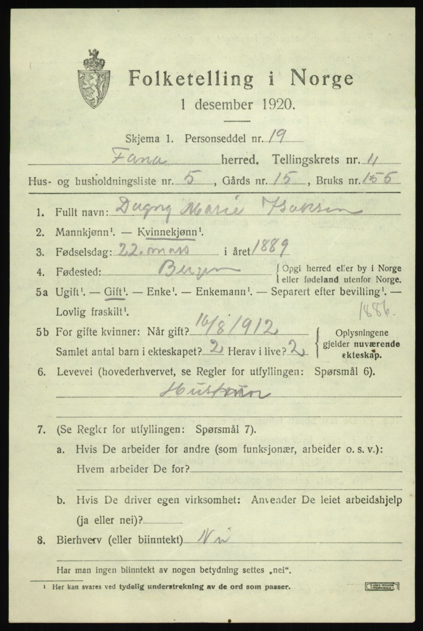 SAB, 1920 census for Fana, 1920, p. 18163