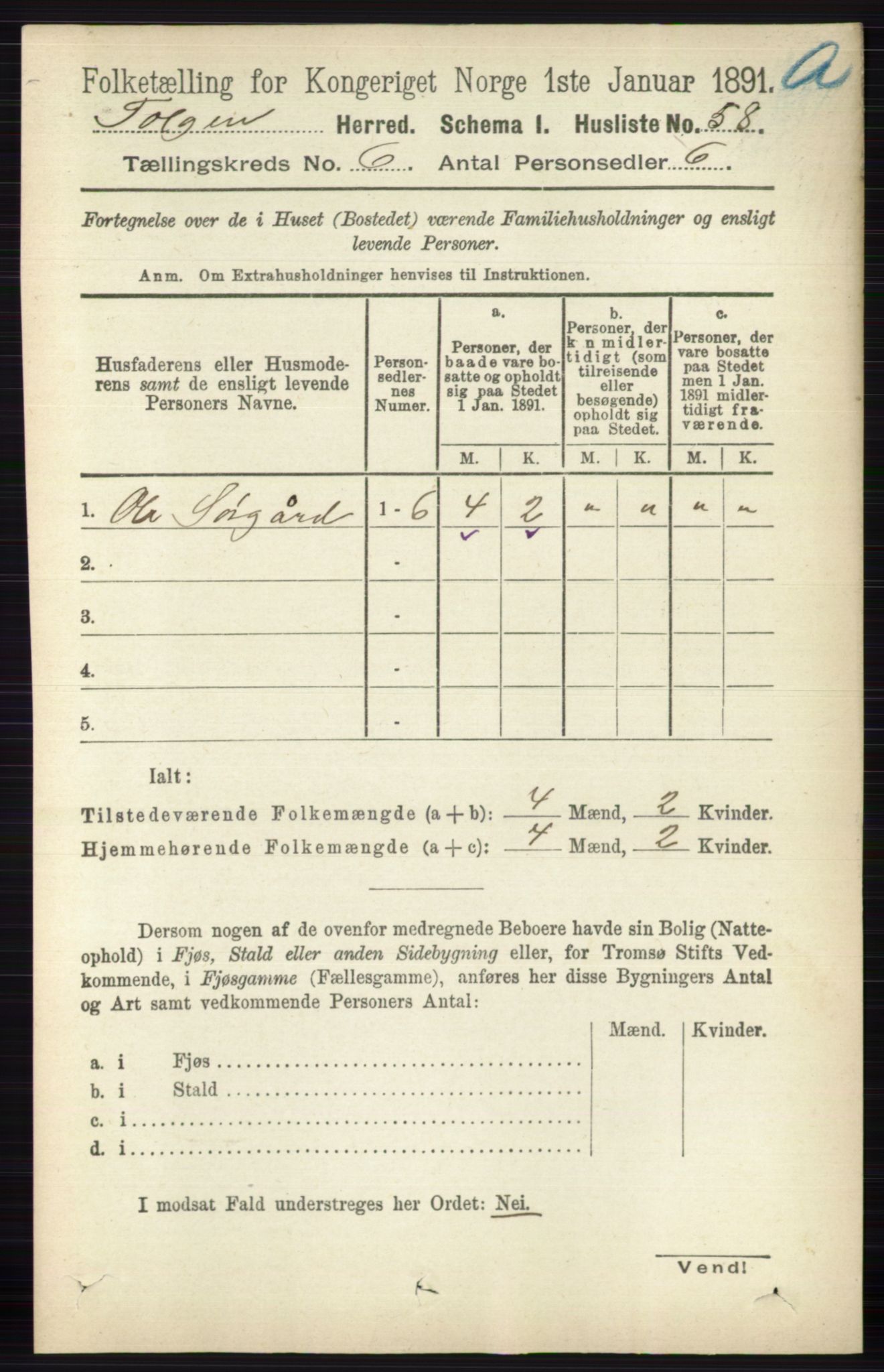 RA, 1891 census for 0436 Tolga, 1891, p. 1637