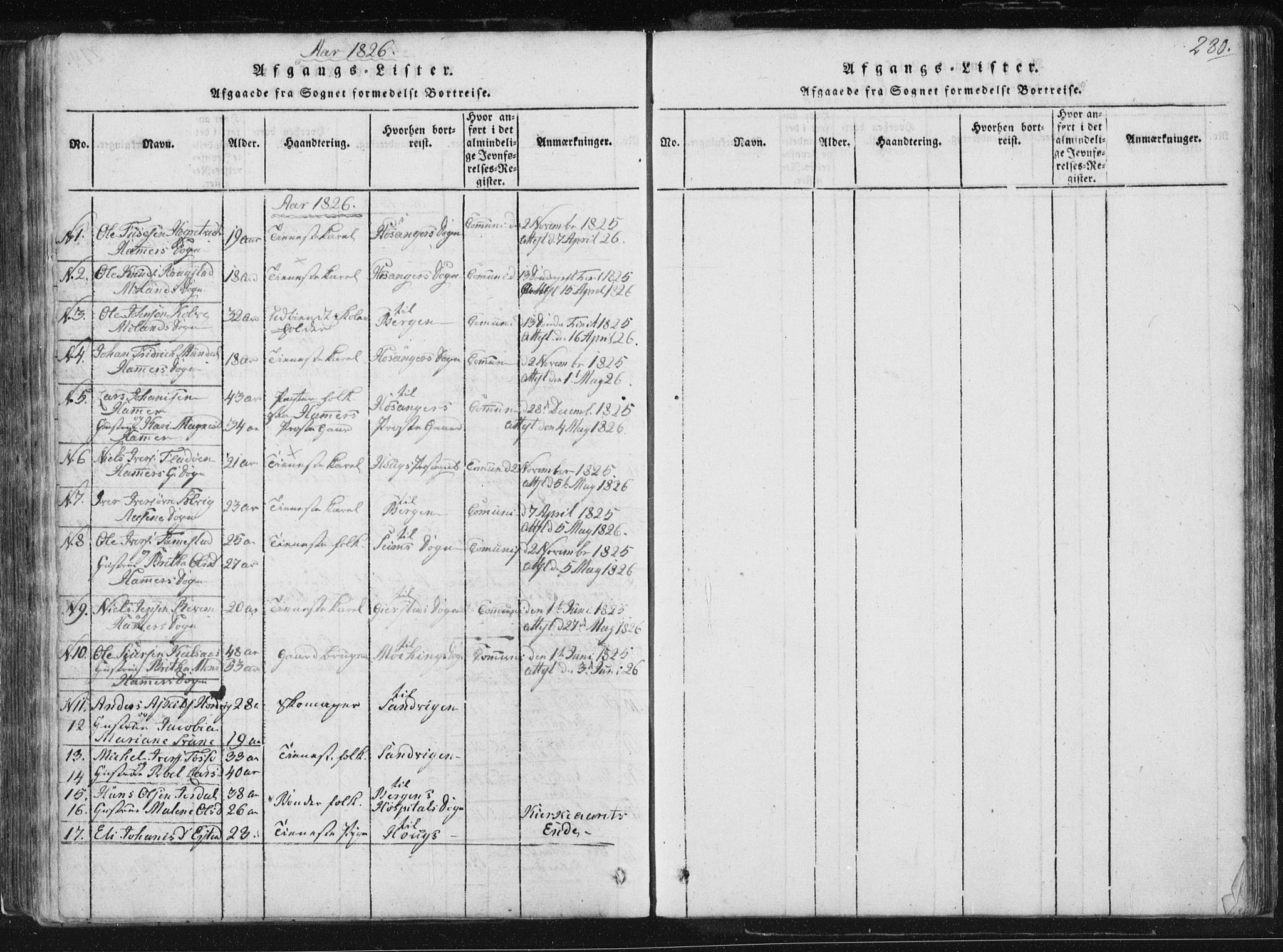 Hamre sokneprestembete, SAB/A-75501/H/Ha/Haa/Haaa/L0010: Parish register (official) no. A 10, 1816-1826, p. 280