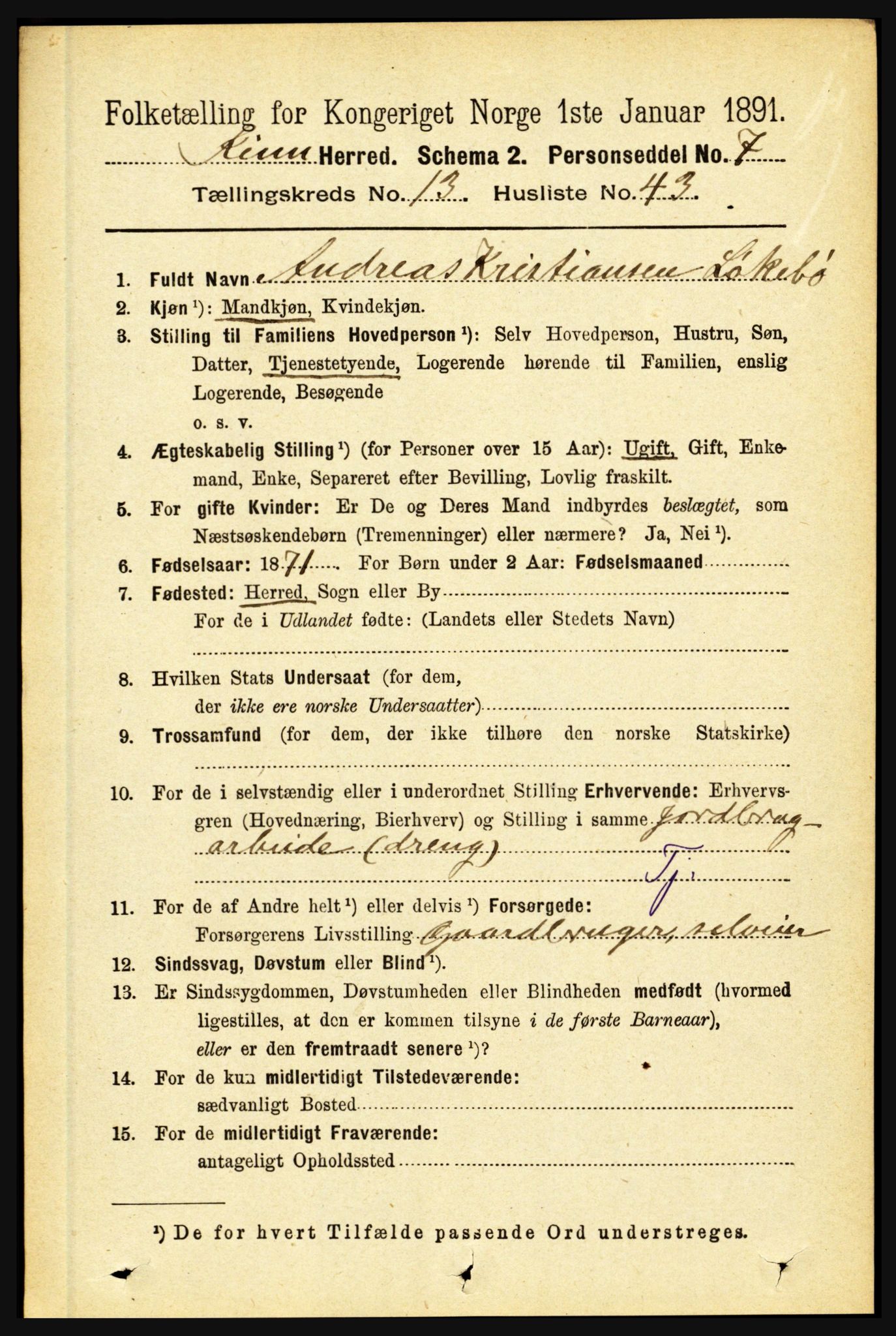 RA, 1891 census for 1437 Kinn, 1891, p. 5359