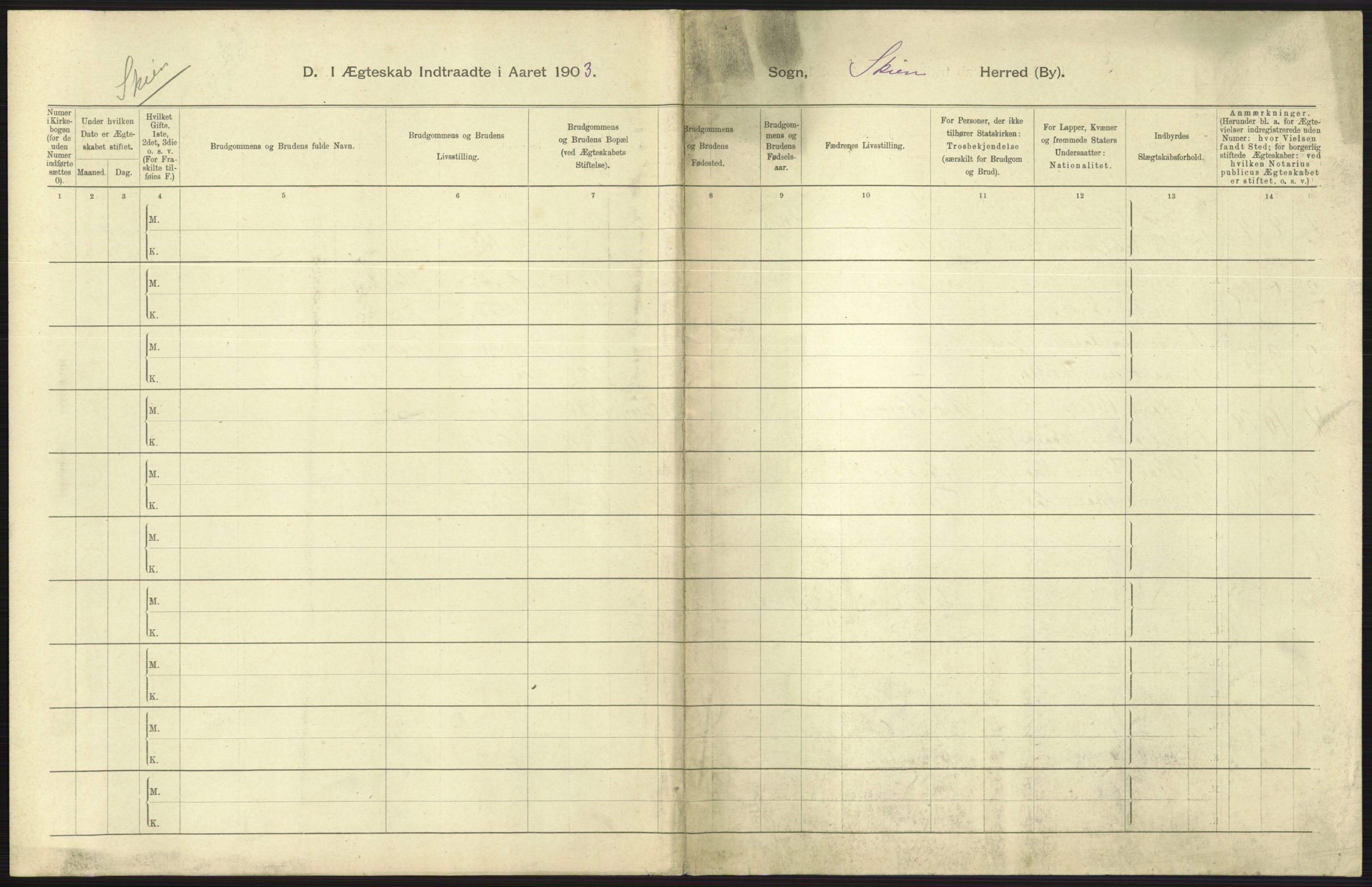 Statistisk sentralbyrå, Sosiodemografiske emner, Befolkning, AV/RA-S-2228/D/Df/Dfa/Dfaa/L0009: Bratsberg amt: Fødte, gifte, døde, 1903, p. 465