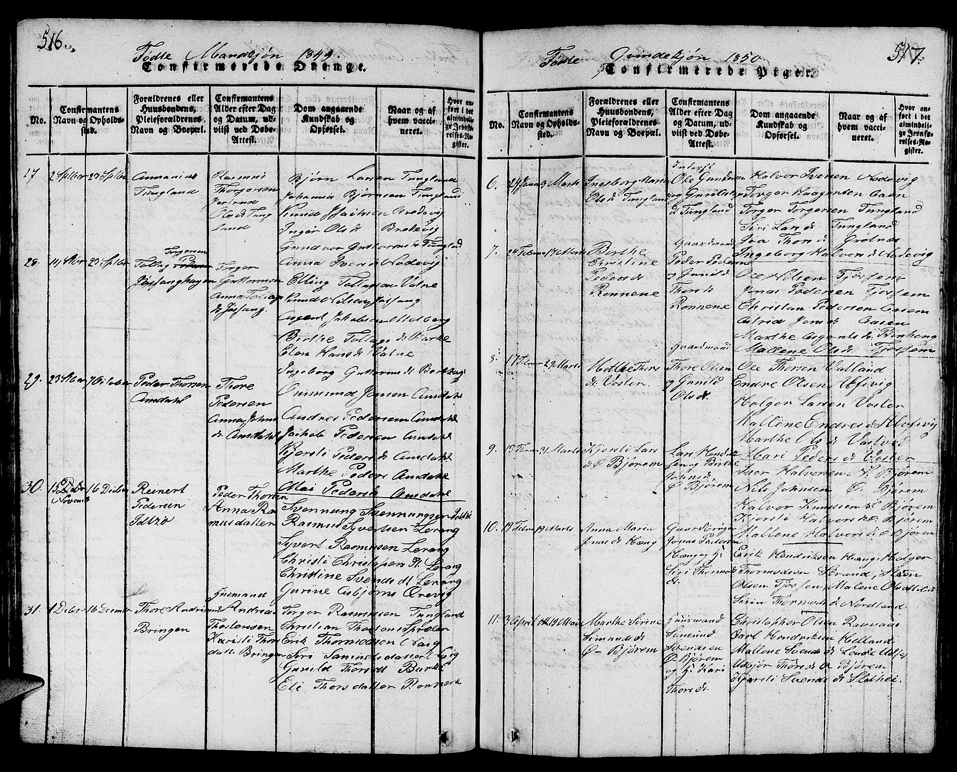 Strand sokneprestkontor, AV/SAST-A-101828/H/Ha/Hab/L0001: Parish register (copy) no. B 1, 1816-1854, p. 516-517