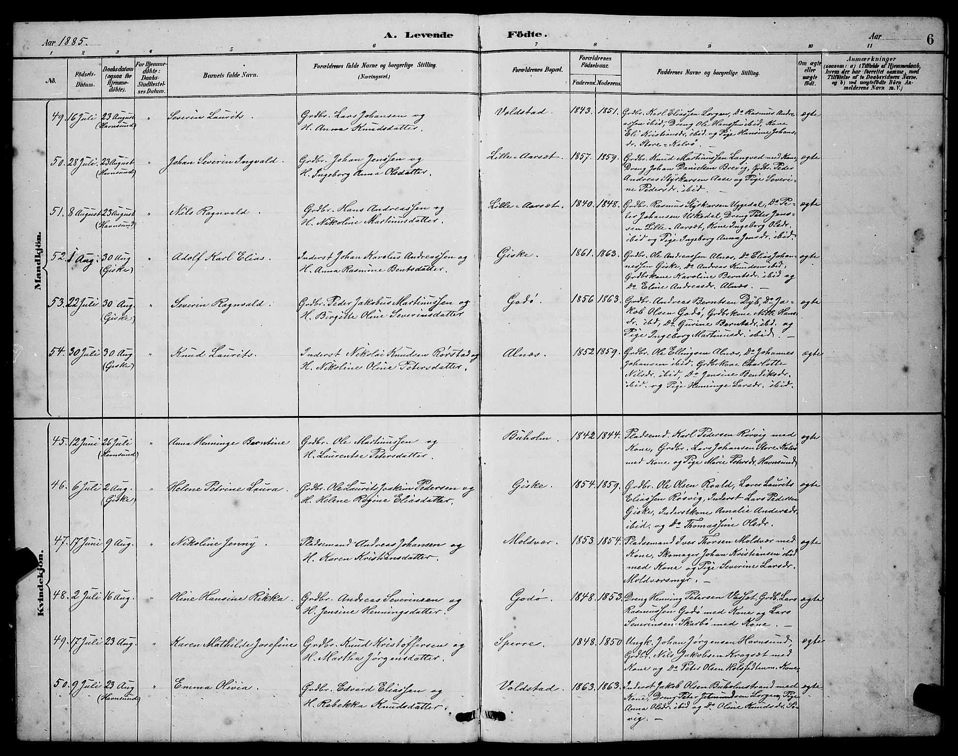 Ministerialprotokoller, klokkerbøker og fødselsregistre - Møre og Romsdal, AV/SAT-A-1454/528/L0431: Parish register (copy) no. 528C12, 1885-1898, p. 6