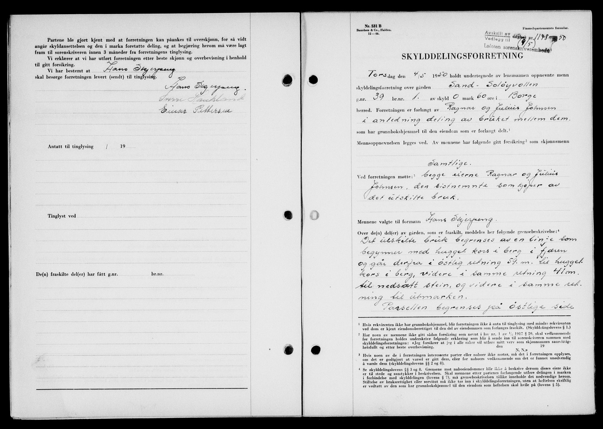 Lofoten sorenskriveri, SAT/A-0017/1/2/2C/L0023a: Mortgage book no. 23a, 1950-1950, Diary no: : 1178/1950