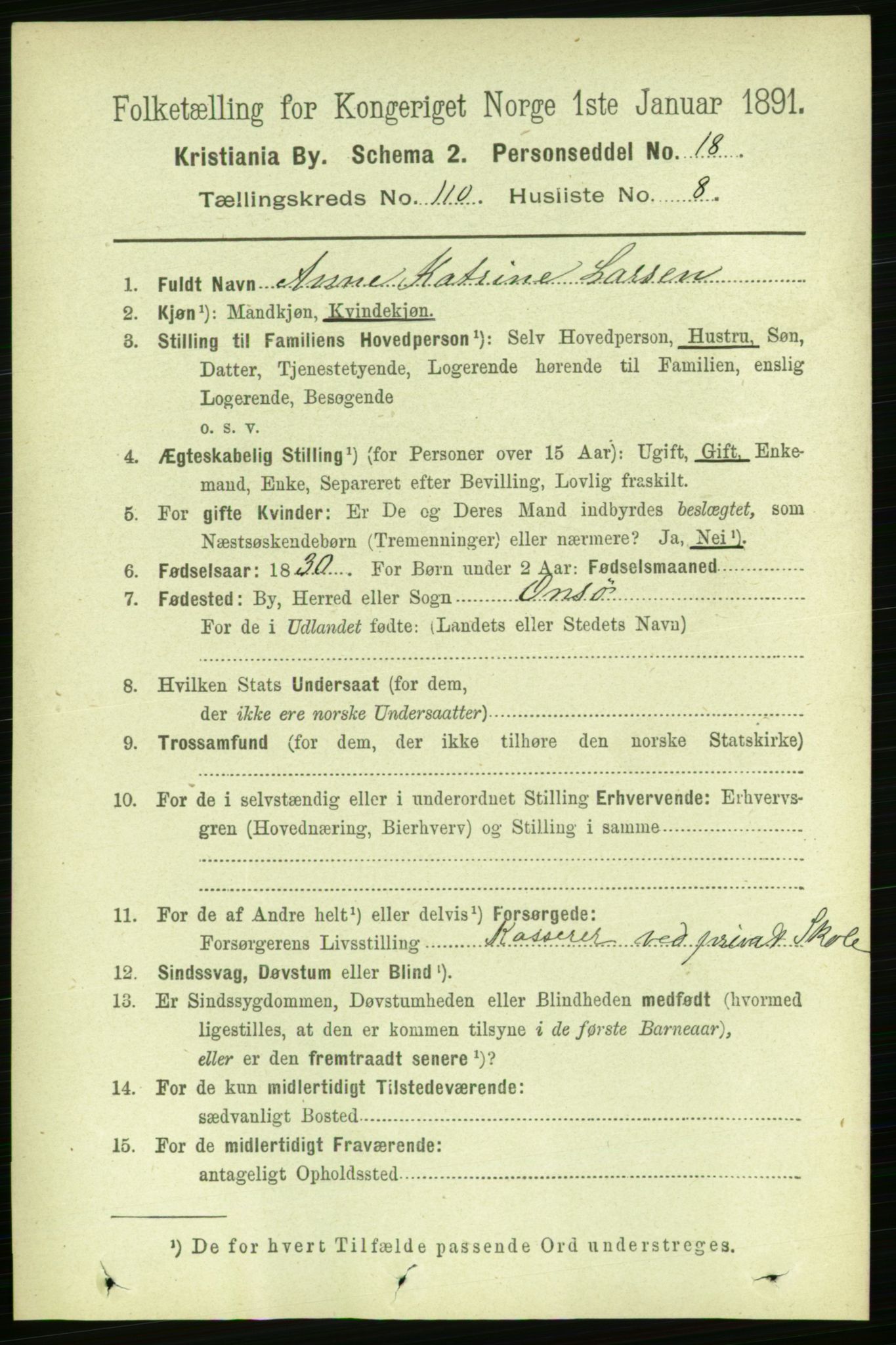 RA, 1891 census for 0301 Kristiania, 1891, p. 57375