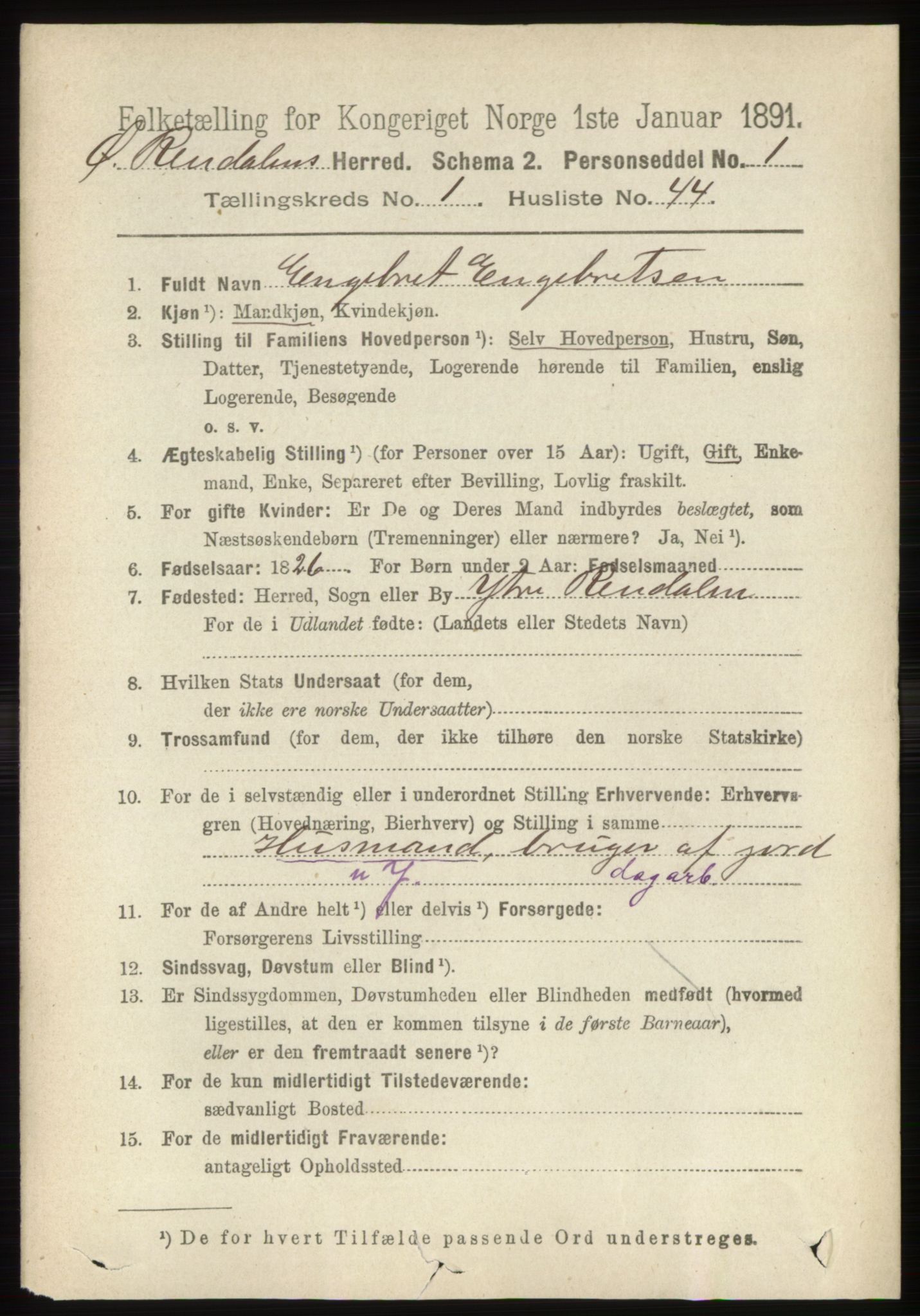 RA, 1891 census for 0433 Øvre Rendal, 1891, p. 328