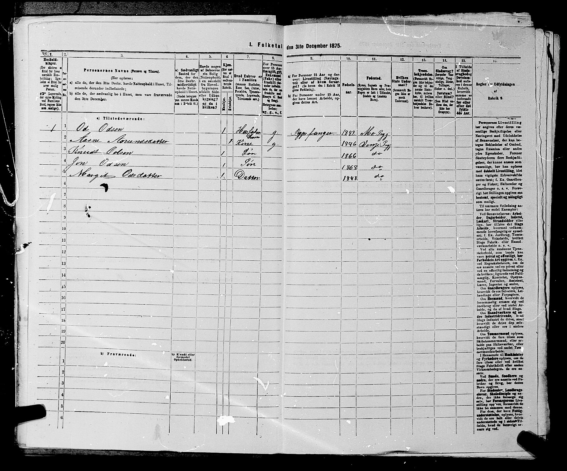 SAKO, 1875 census for 0834P Vinje, 1875, p. 654