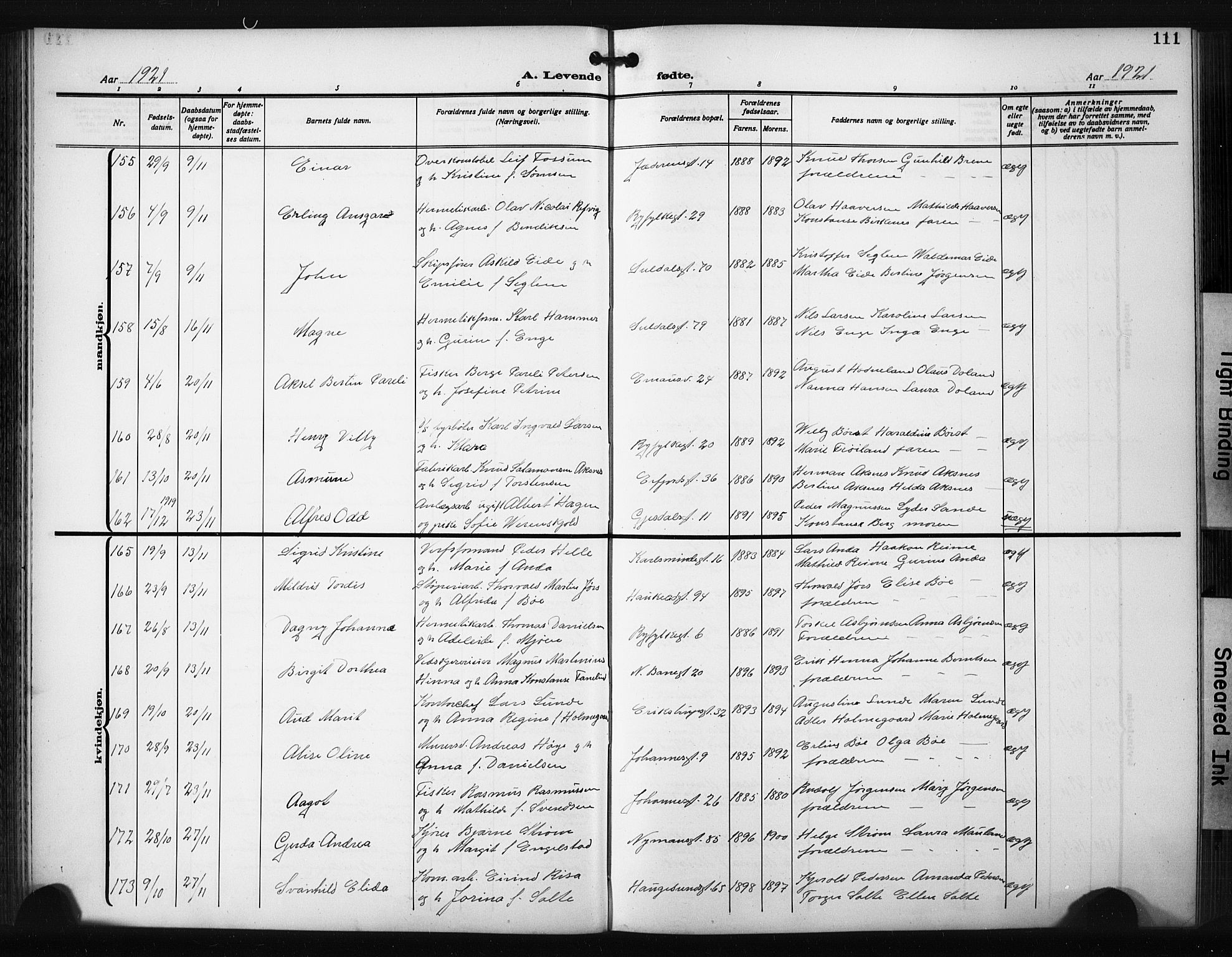 St. Johannes sokneprestkontor, AV/SAST-A-101814/001/30/30BB/L0008: Parish register (copy) no. B 8, 1918-1929, p. 111